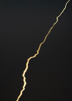 Mareo Contemporary Abstract 24k gold Leaf Painting, Minimalist Black Composition