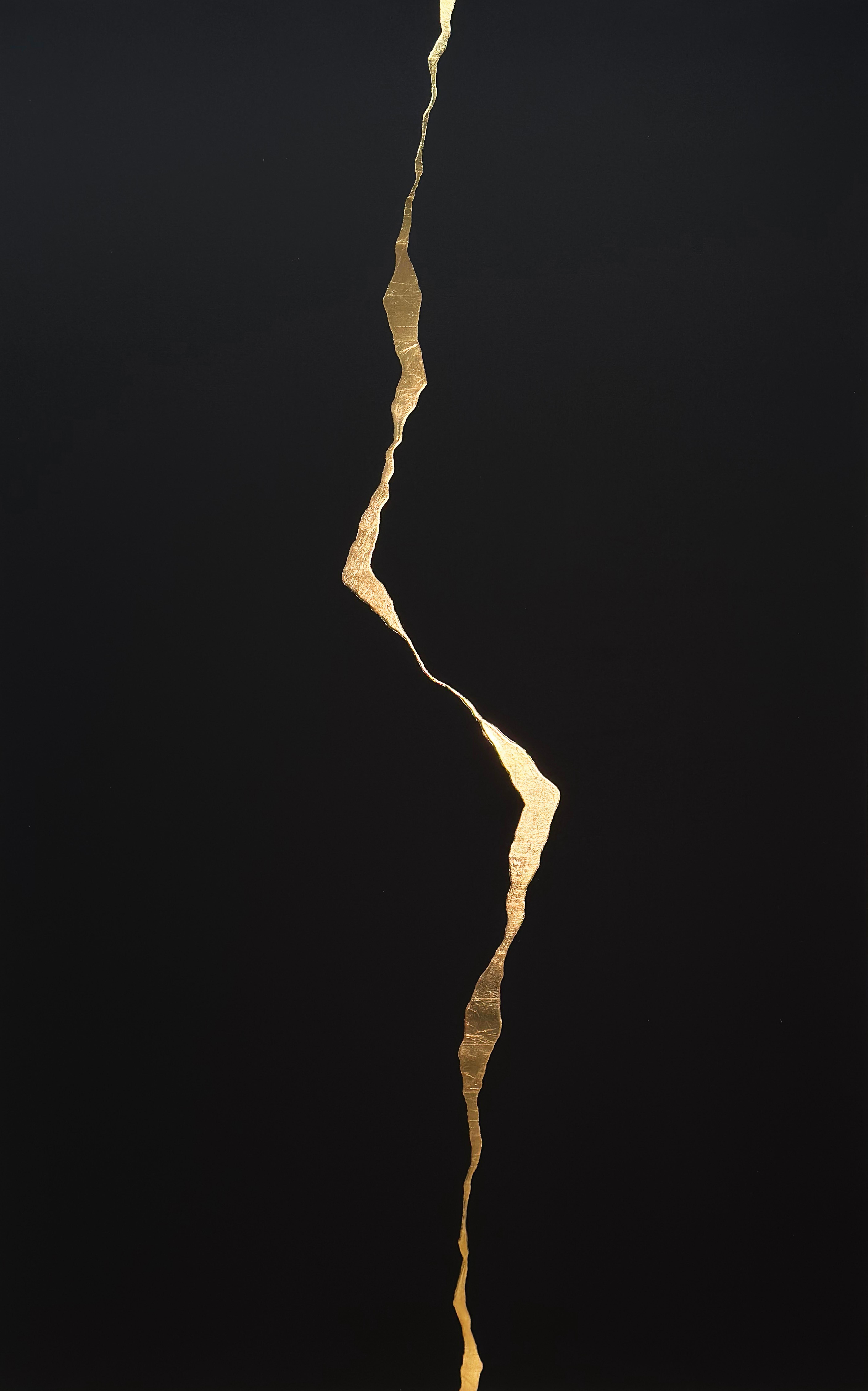Mareo Contemporary Abstract 24k gold Leaf Painting, Minimalist Black Composition