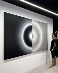 Mareo, dittico astratto contemporaneo, composizione minimalista in bianco e nero