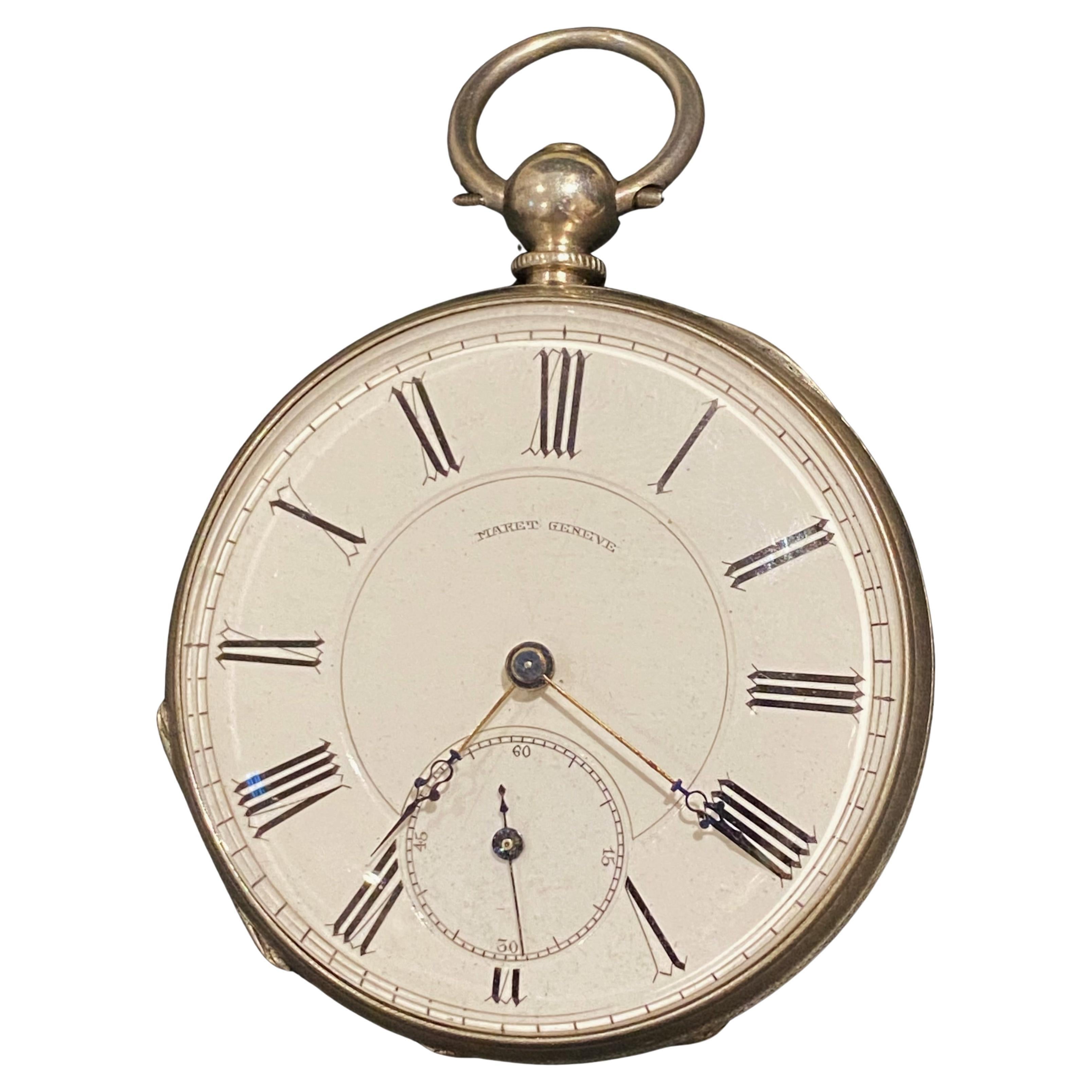 Maret Geneve (Swiss) Antique XIXc 48mm Solid Silver Open Face Pocket Watch