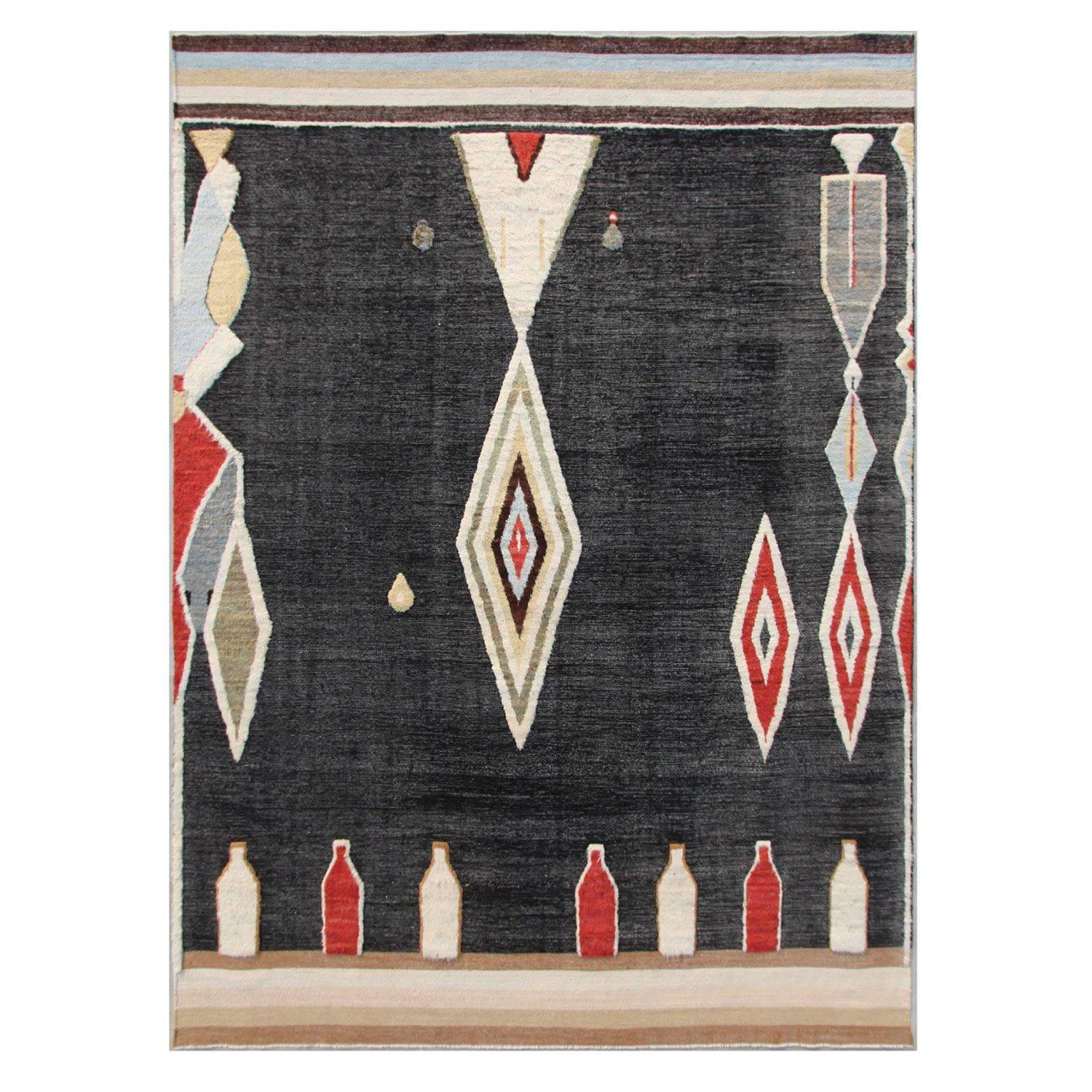 Marfa Black Hand-Knotted Rug For Sale