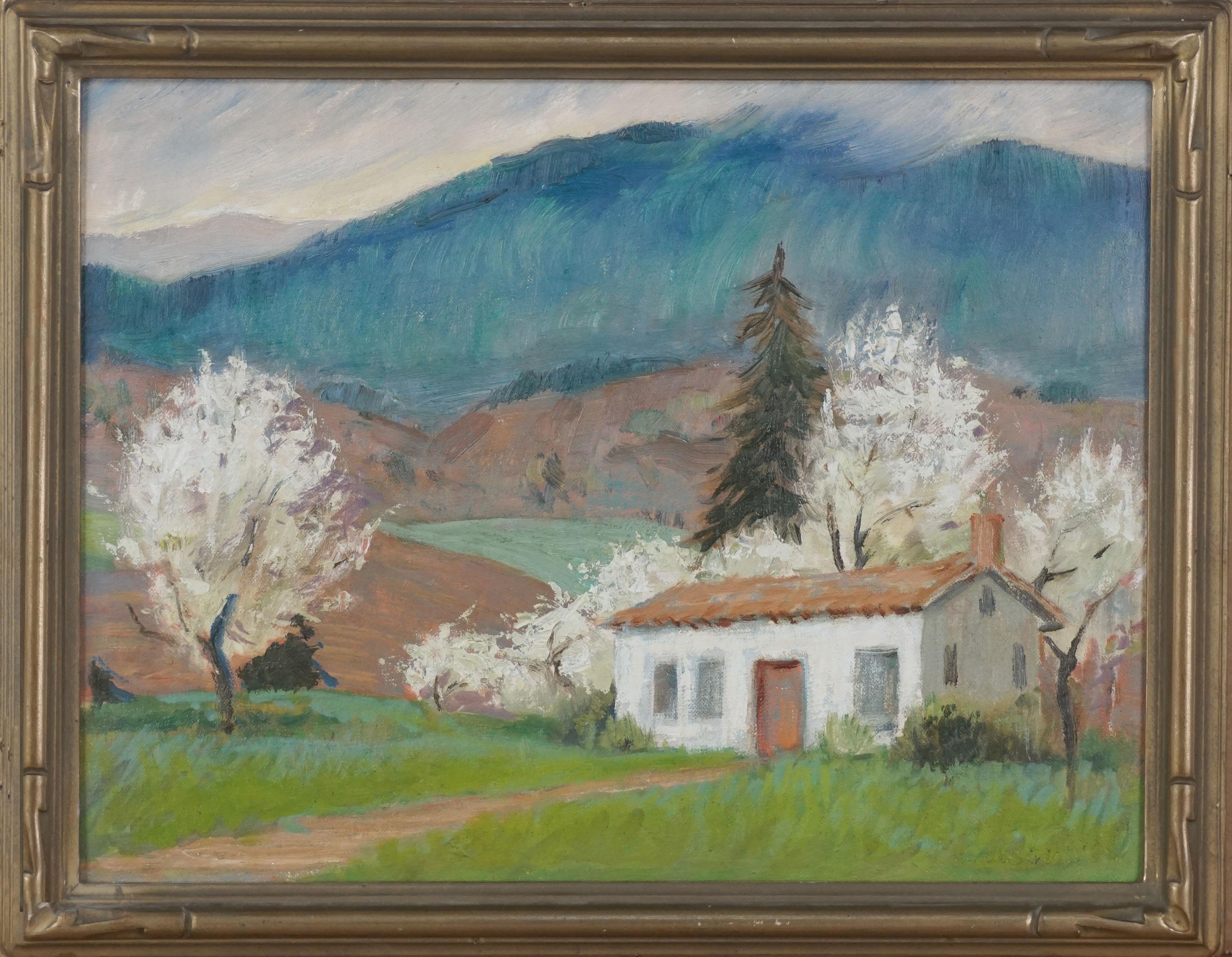 Margaret Anna Dobson Landscape Painting - Mid Century Ojai Spring Cottage Landscape