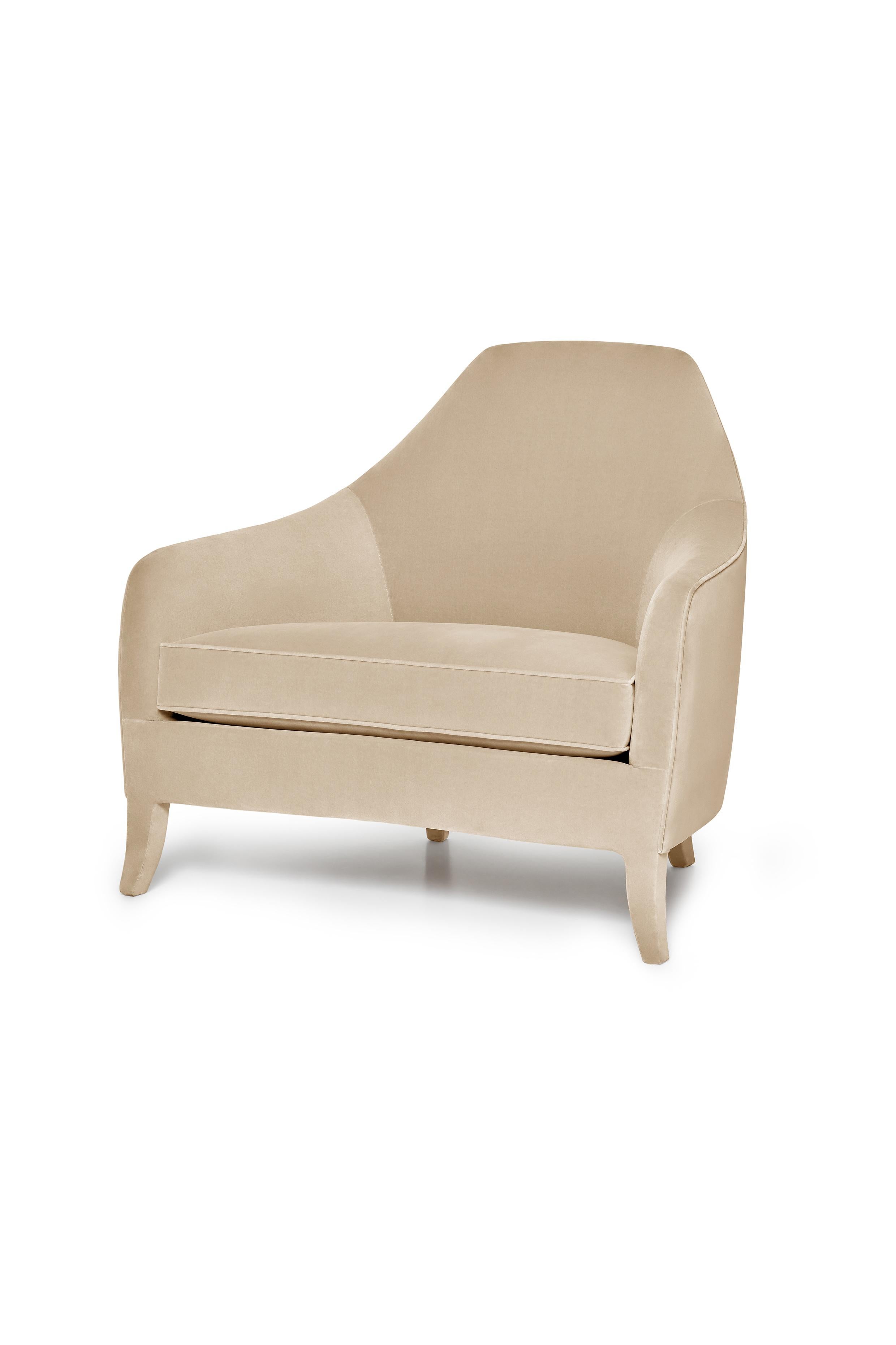 Margaret Armchair by Munna
Dimensions: D 87 x W 101 x H 94 cm. SH: 48 cm.
Materials: Wood, foam, and upholstery.
Finish: Cotton Velvet.

Available in all Munna fabrics except Wild Silk. Available in client’s own material. Handmade in Porto. Please