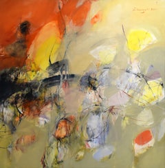 "Expectation", abstract in orange, red, yellow, strong strokes, unique edition