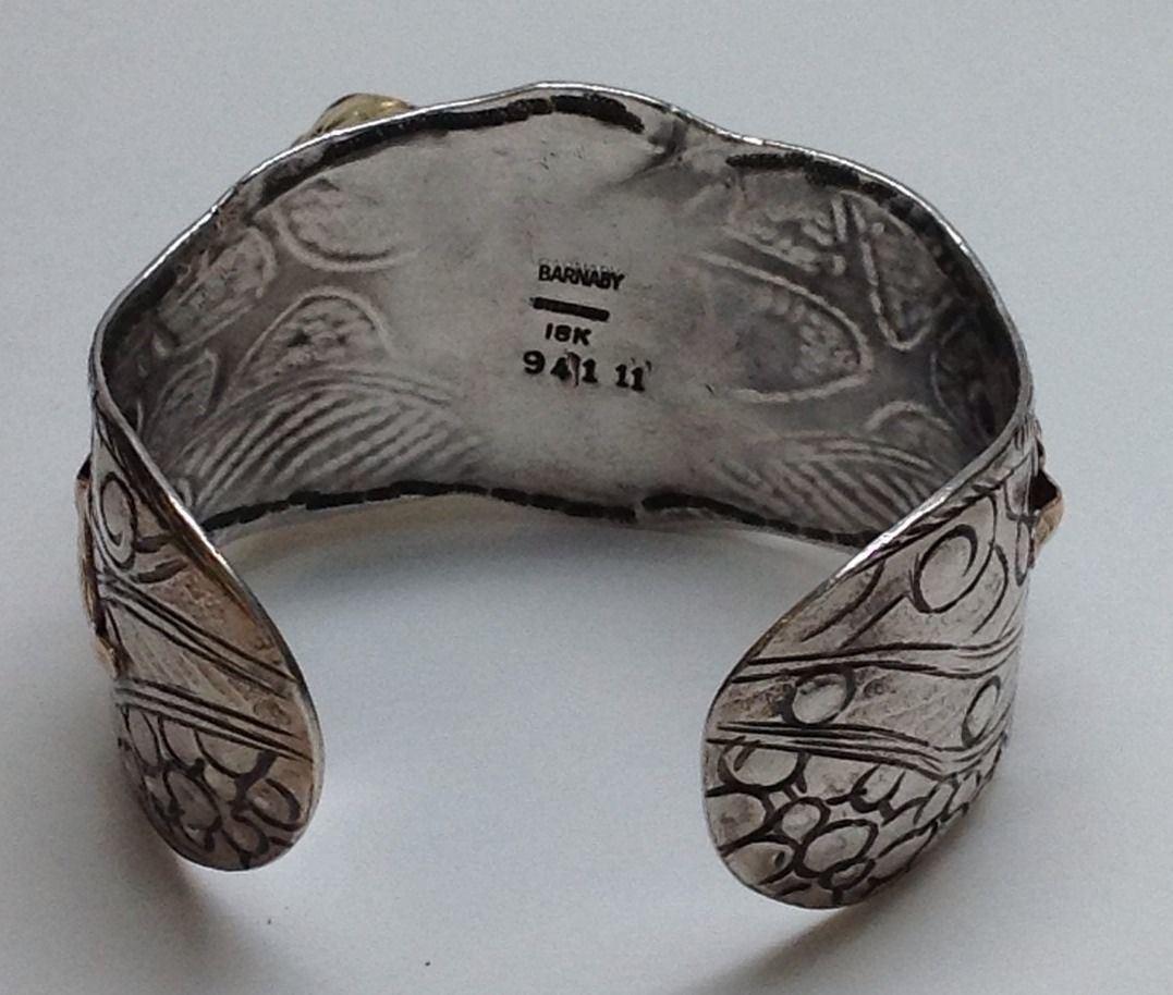 Margaret Barnaby Sterling Silver 18 Karat Gold Cuff Bracelet, Ducks on a Pond 1