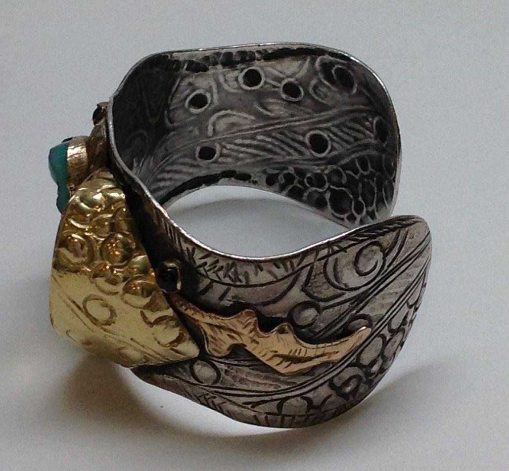Margaret Barnaby Sterling Silver 18 Karat Gold Cuff Bracelet, Ducks on a Pond 2