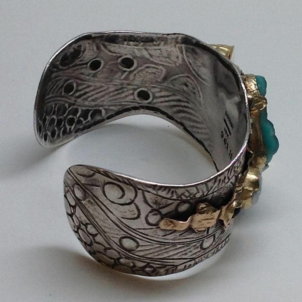 Margaret Barnaby Sterling Silver 18 Karat Gold Cuff Bracelet, Ducks on a Pond 1