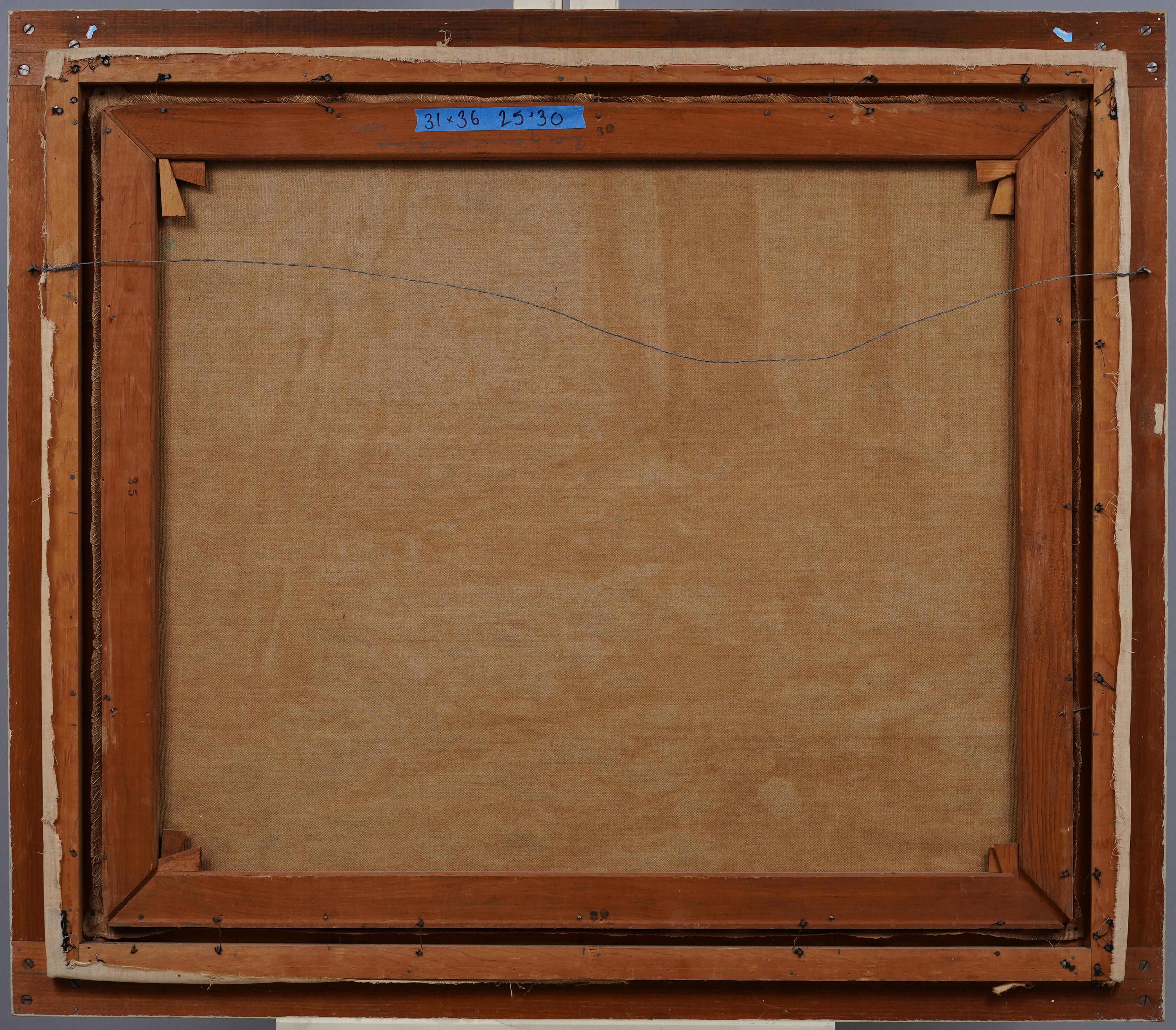 Rara pittura ad olio antica dell'impressionista americano, con cornice, che raffigura la foresta illuminata dal sole 1