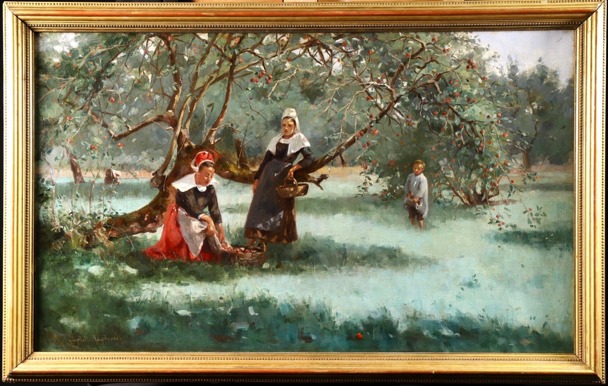 Collecting Apples - Impressionist Oil, Figures in Landscape by M C Macpherson  - Painting by Margaret Campbell MacPherson