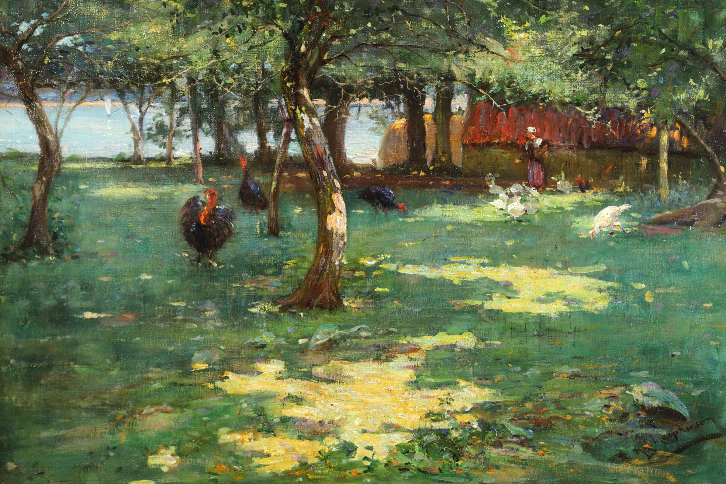 Dans le verger - Impressionist Landscape Oil by Margaret Campbell Macpherson  - Painting by Margaret Campbell MacPherson