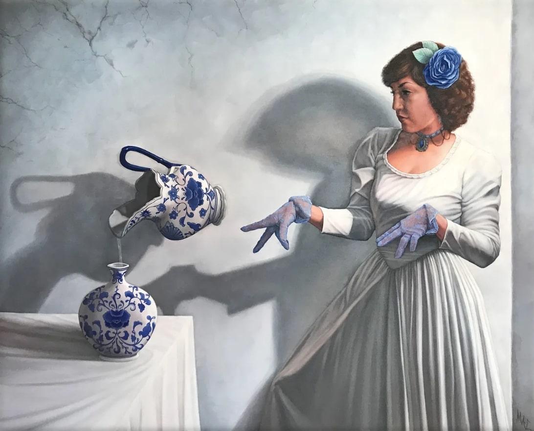 Figurative Painting de Margaret Chairo - Pintura figurativa surrealista, "Doncella del misticismo"