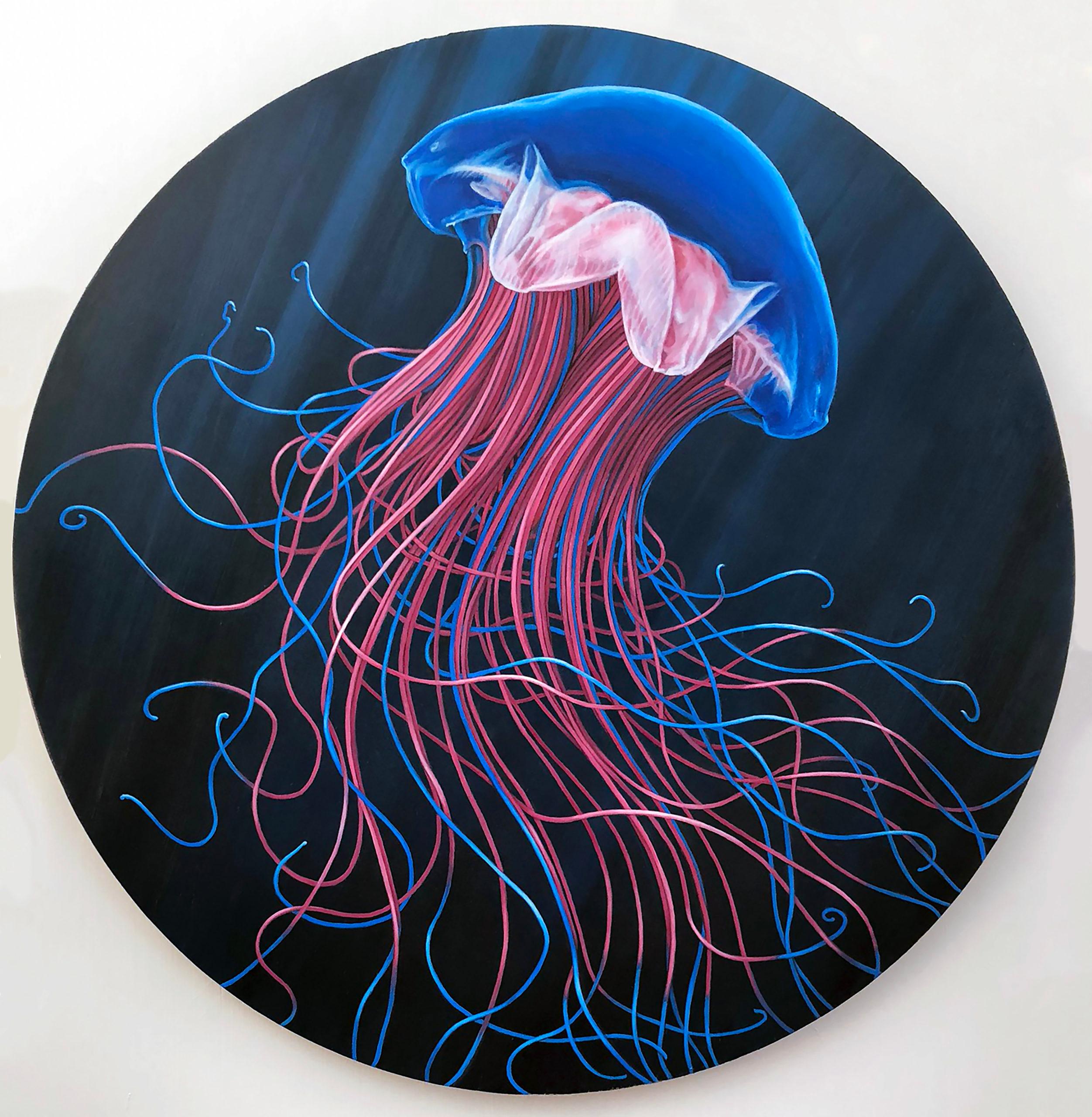 Animal Painting Margaret Chiaro - Peinture à l'huile sur panneau Magisterial, « Jumbo Jellyfish »