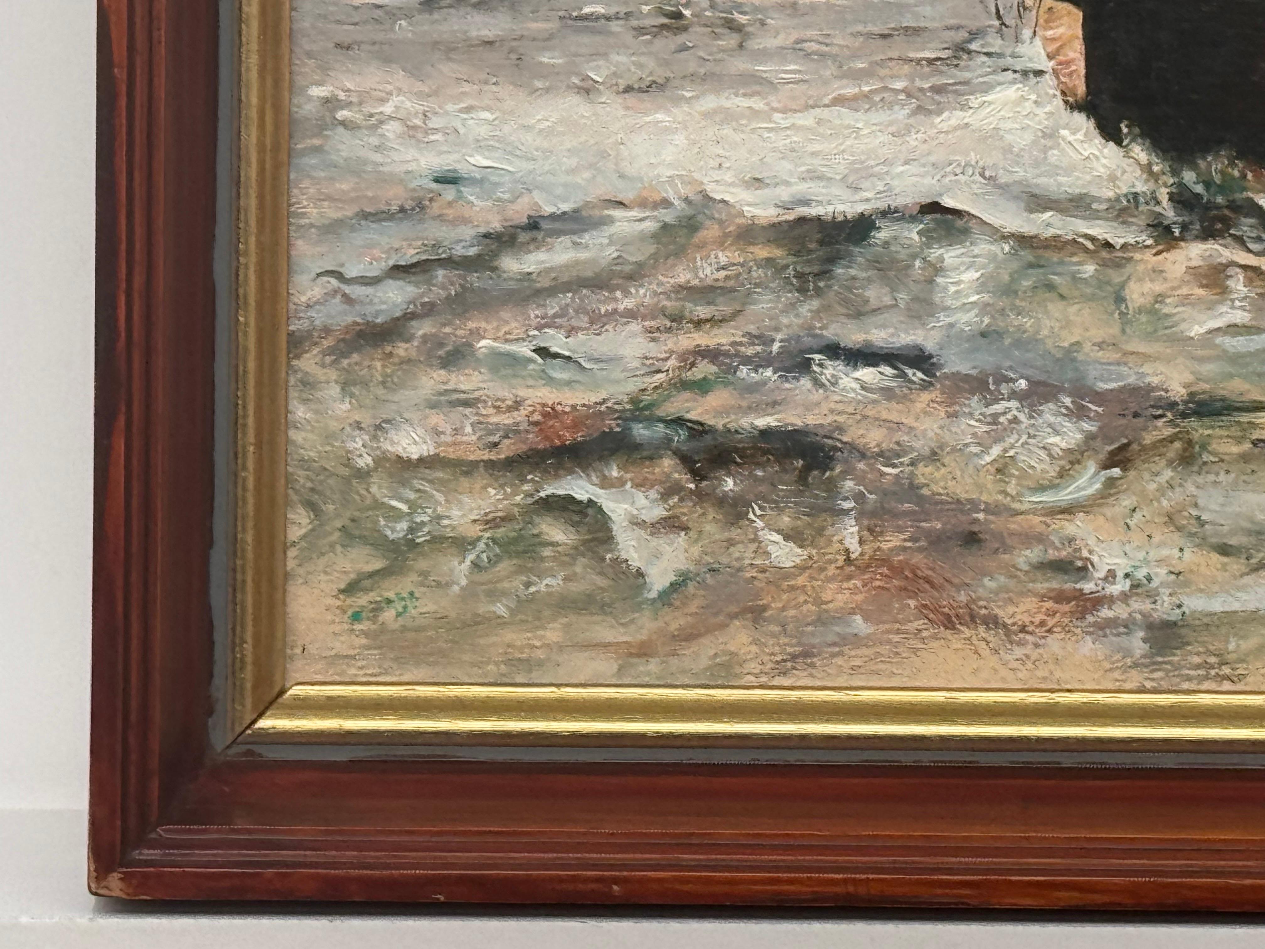 Barco de arrastre en la costa de Norfolk - Pintura al óleo de época de un artista británico 5