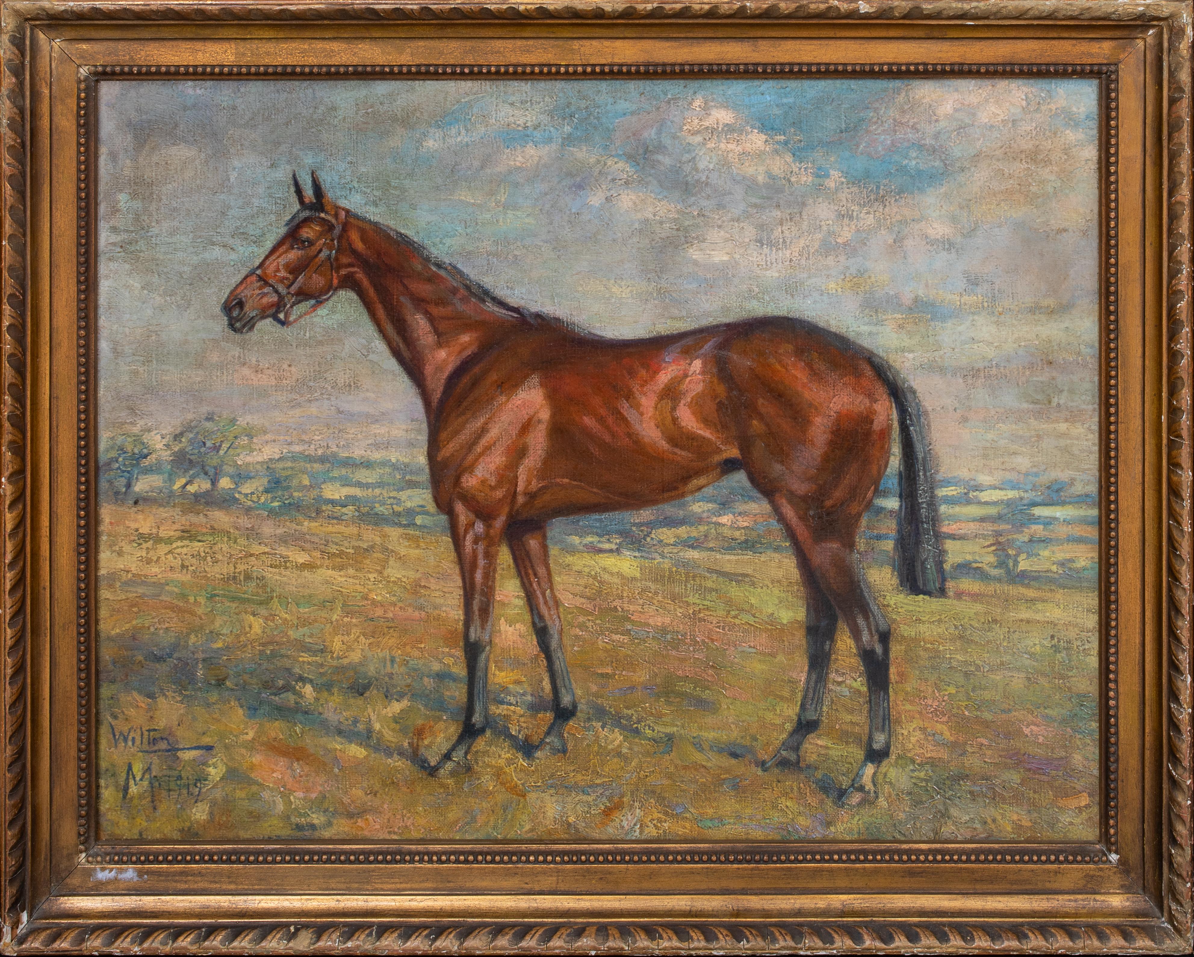 Margaret Collyer Portrait Painting - Portrait Of A Racehorse "Wilton", dated 1919   by Margaret H. COLLYER 1872-1945