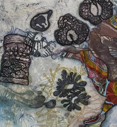 Found Here, Goddess Figure, Fungus, Broken Column, Handmade Paper Composition