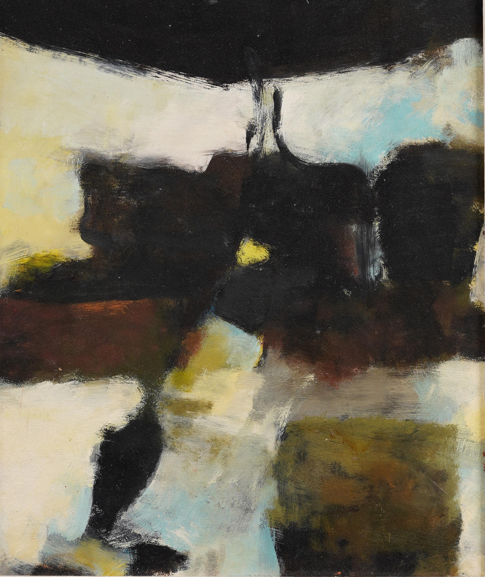 Antiguo cuadro al óleo firmado por un gran expresionista abstracto modernista americano - Abstract Painting Gris de Margaret Crawford