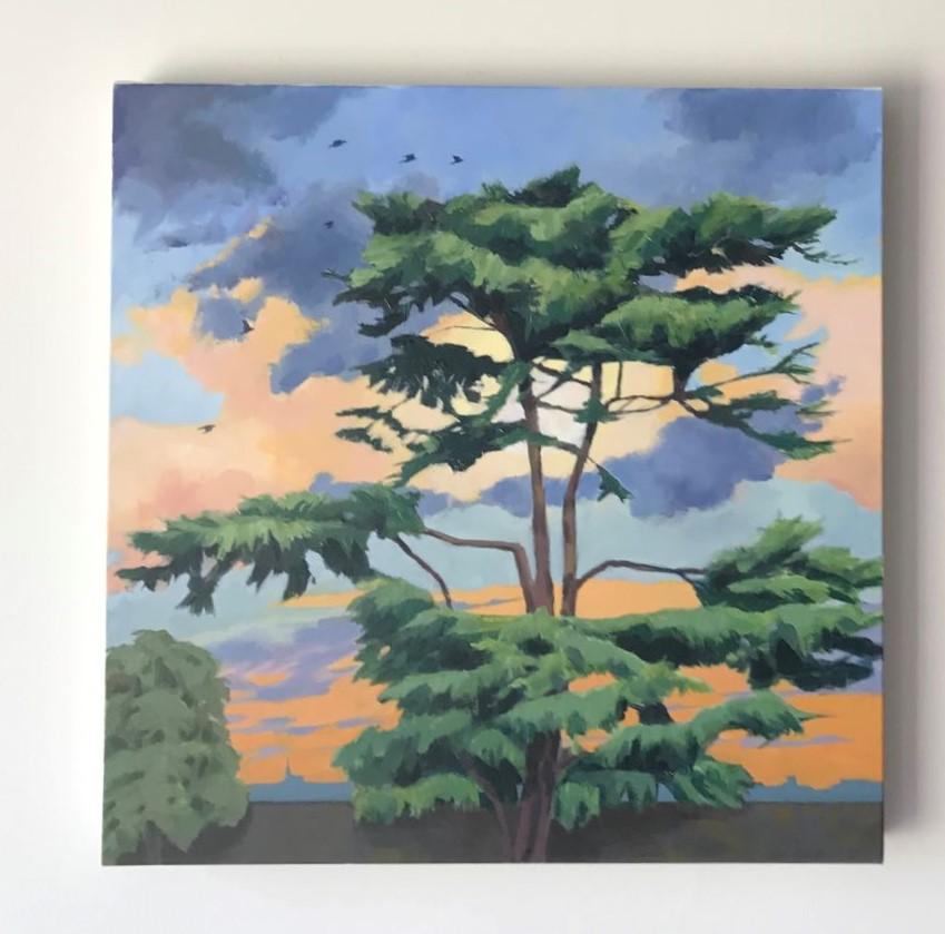 Margaret Crutchley, Cedar of Lebanon at Sunset, Tree Art, Sunset Painting For Sale 3