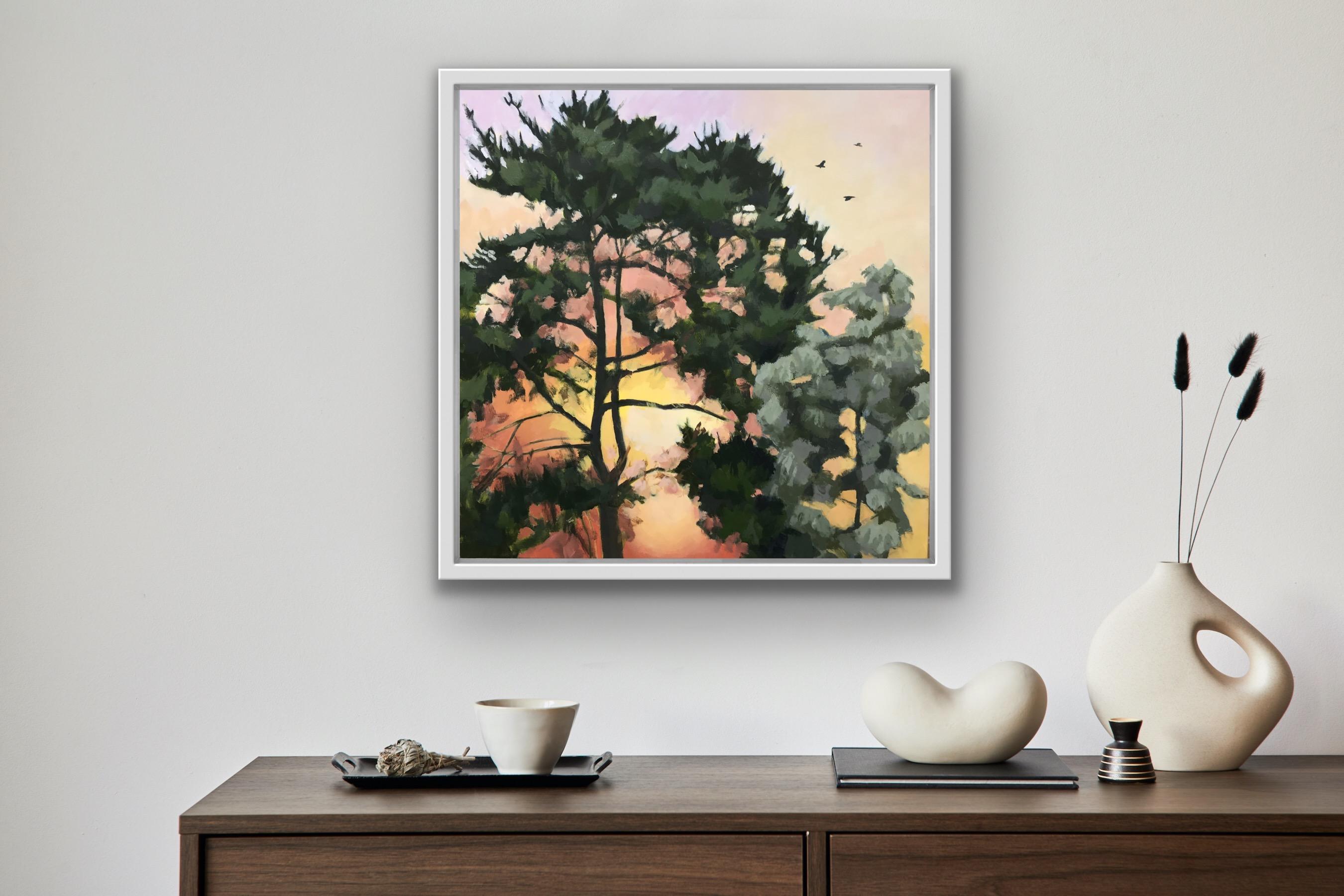 Margaret Crutchley, Sunrise, Original Painting, Tree Art, Sunrise Art, Pink Art For Sale 1