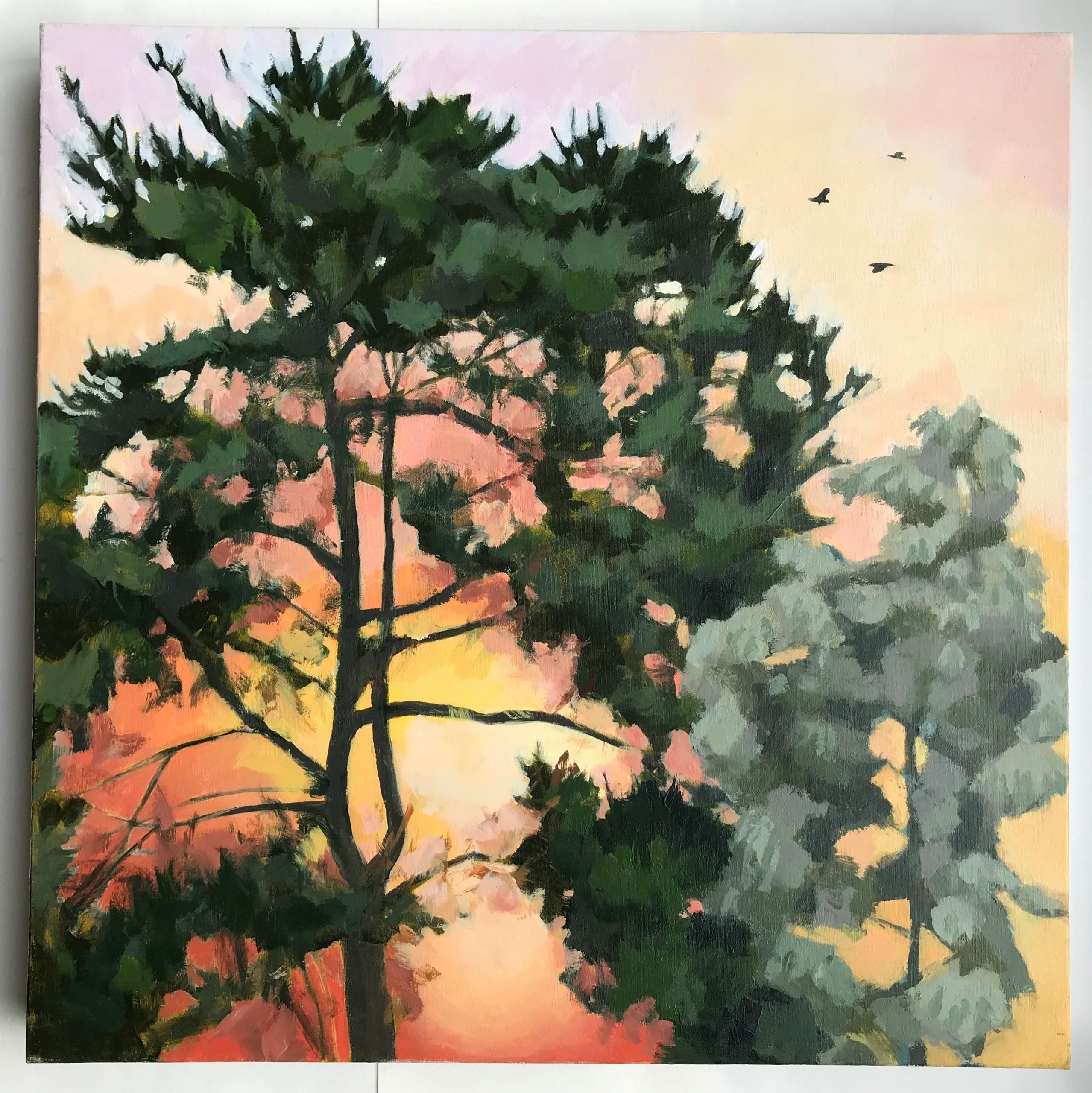Margaret Crutchley, Sunrise, Original Painting, Tree Art, Sunrise Art, Pink Art For Sale 2