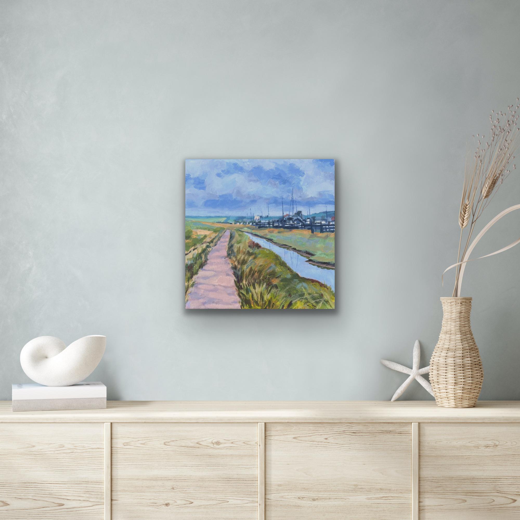 Moorings at Walberswick, original painting, landscape, contemporary For Sale 1