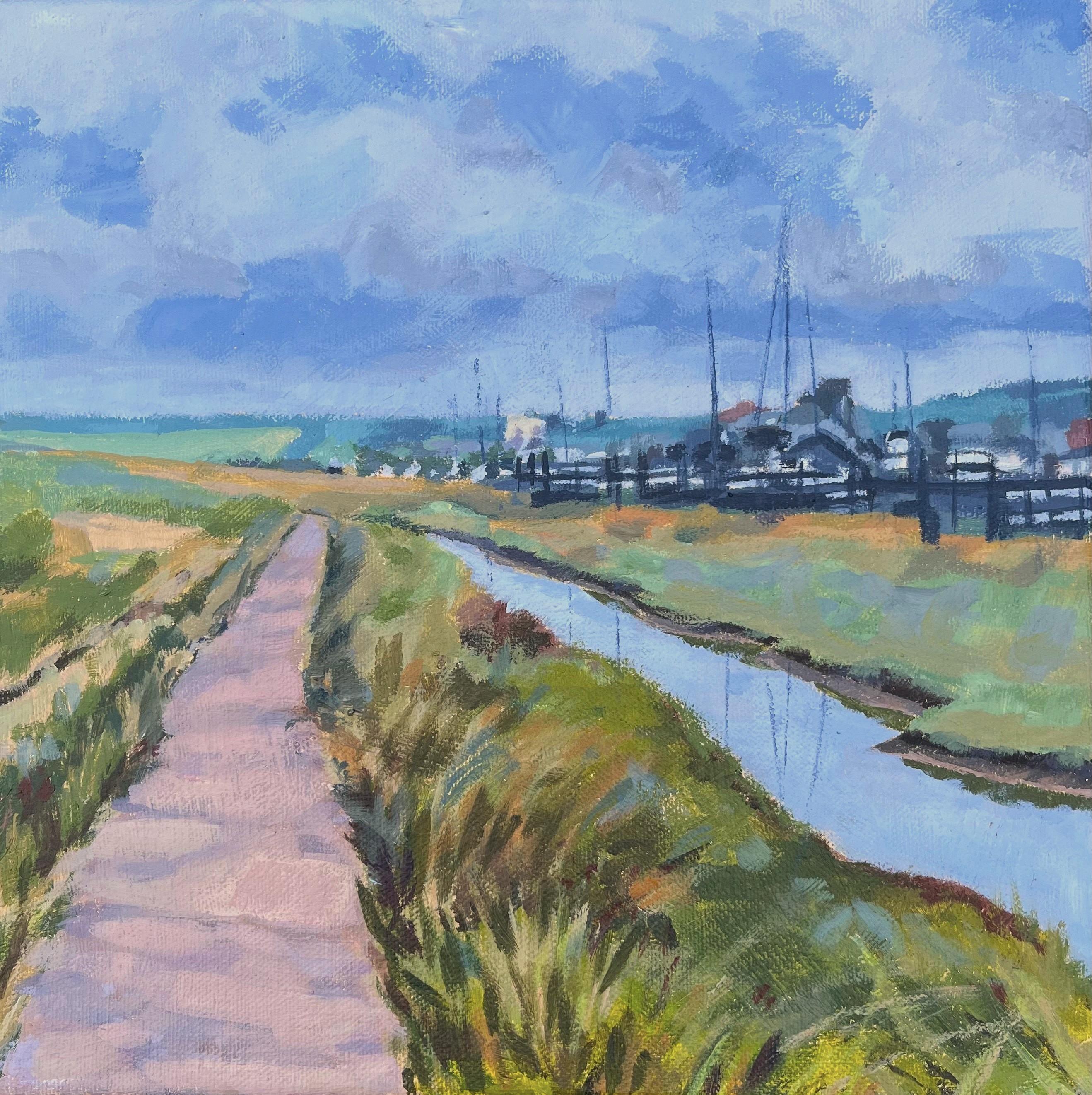 Moorings at Walberswick, Originalgemälde, Landschaft, Contemporary – Painting von Margaret Crutchley