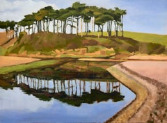 tuarie de la rivière, paysage, Costal, Devon, peinture acrylique sur carton
