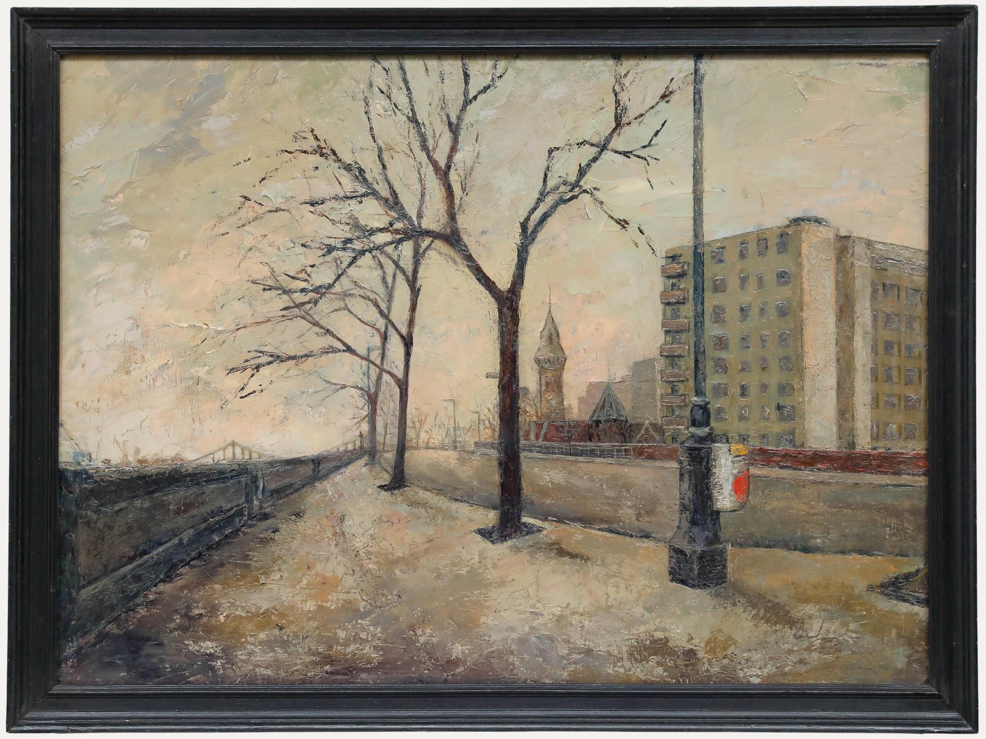 Margaret D. Moore Ewert Landscape Painting - D. Moore  - 20th Century Oil, Suburban Dusk
