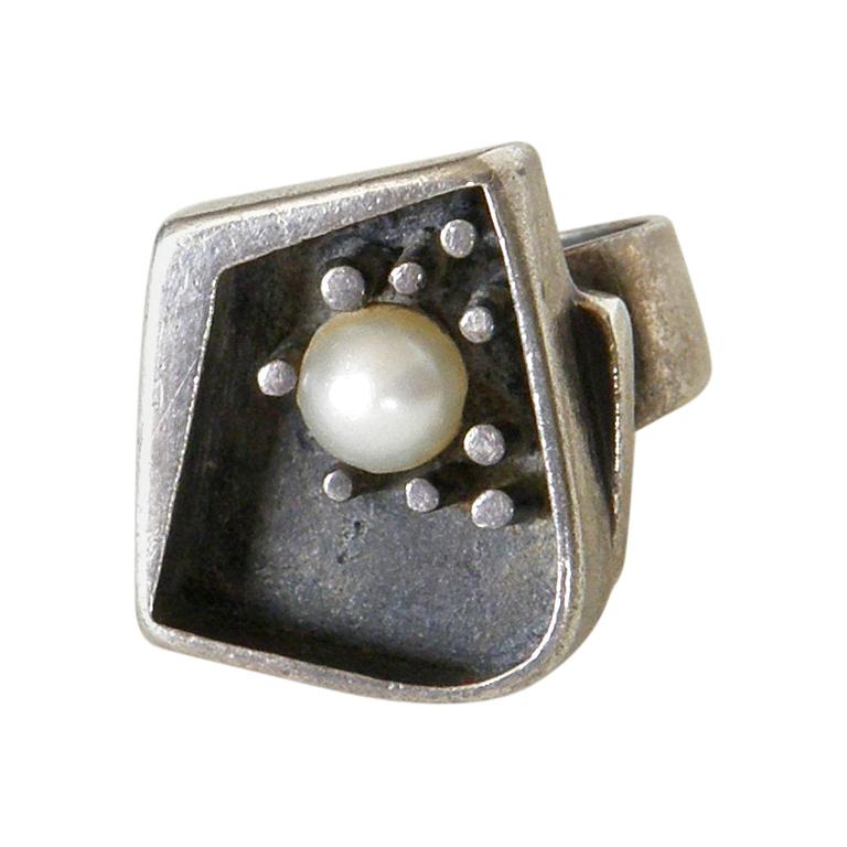 Margaret De Patta Modernistischer Sterlingsilber-Ring mit Perle im Angebot