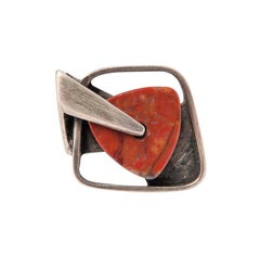 Margaret De Patta Bague moderniste abstraite en argent sterling et agate