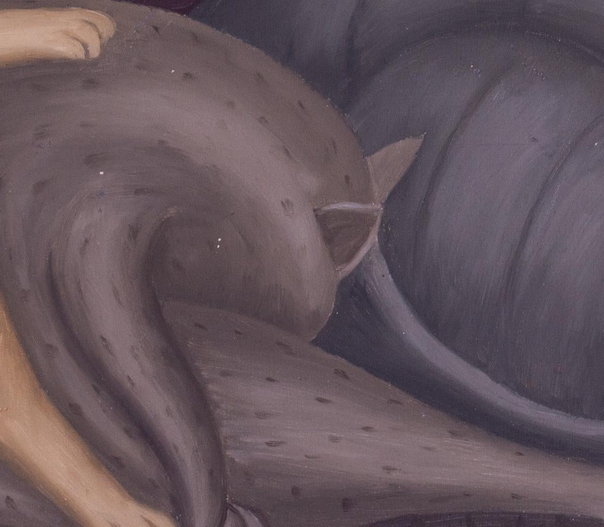 Cats sleeping by female British artist Margaret Dora Mendelssohn Benecke - Modern Painting by Margaret Dora Mendlessohn Benecke