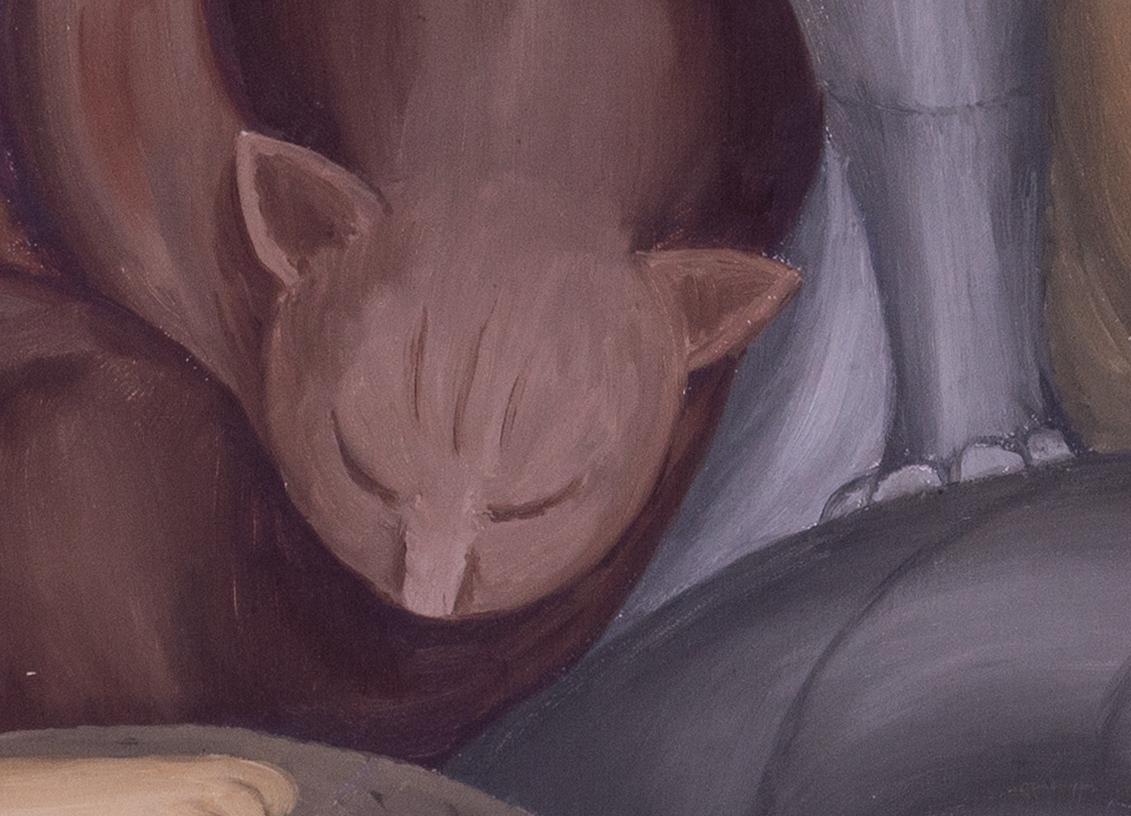 Cats sleeping by female British artist Margaret Dora Mendelssohn Benecke - Gray Animal Painting by Margaret Dora Mendlessohn Benecke