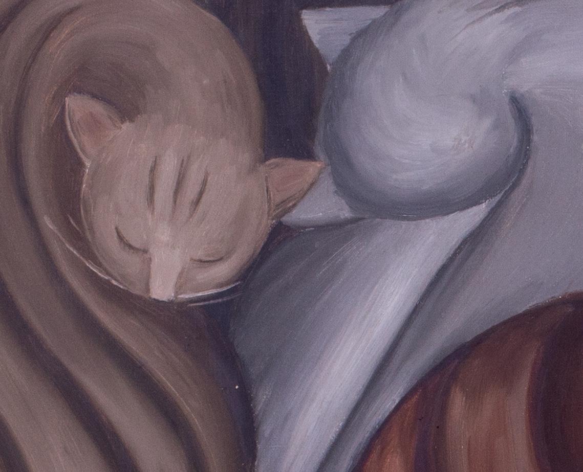 Margaret Dora Mendlessohn Benecke (1876 – 1962)
Catnaps
Oil on canvas, circa 1950s
26.7/8 x 33 in. (68.4 x 83.8 cm.)
Provenance: ex-property of Harold Mockford

Born in London Benecke lived her later years in Eastbourne where a number of her