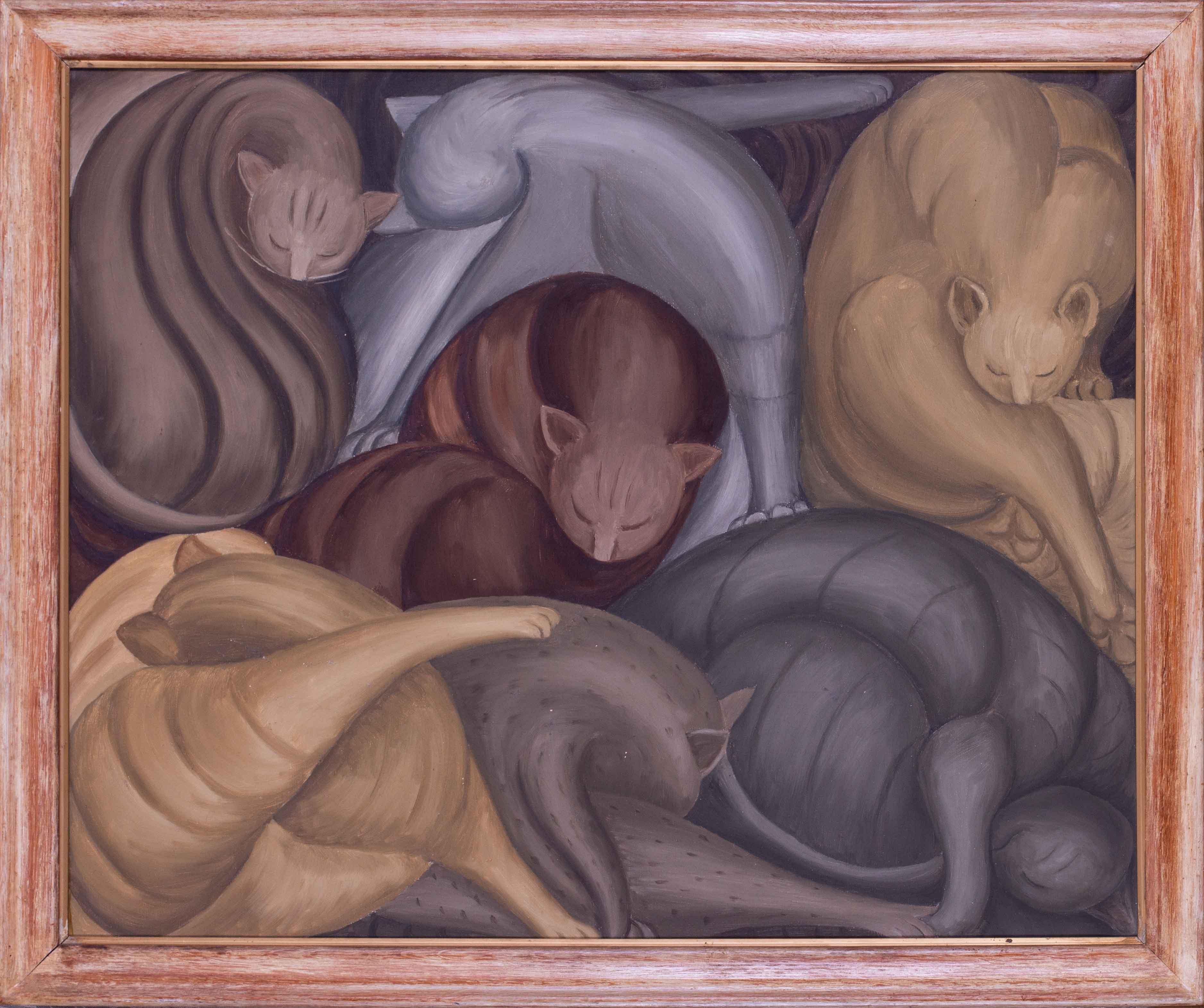 Margaret Dora Mendlessohn Benecke Animal Painting - Cats sleeping by female British artist Margaret Dora Mendelssohn Benecke