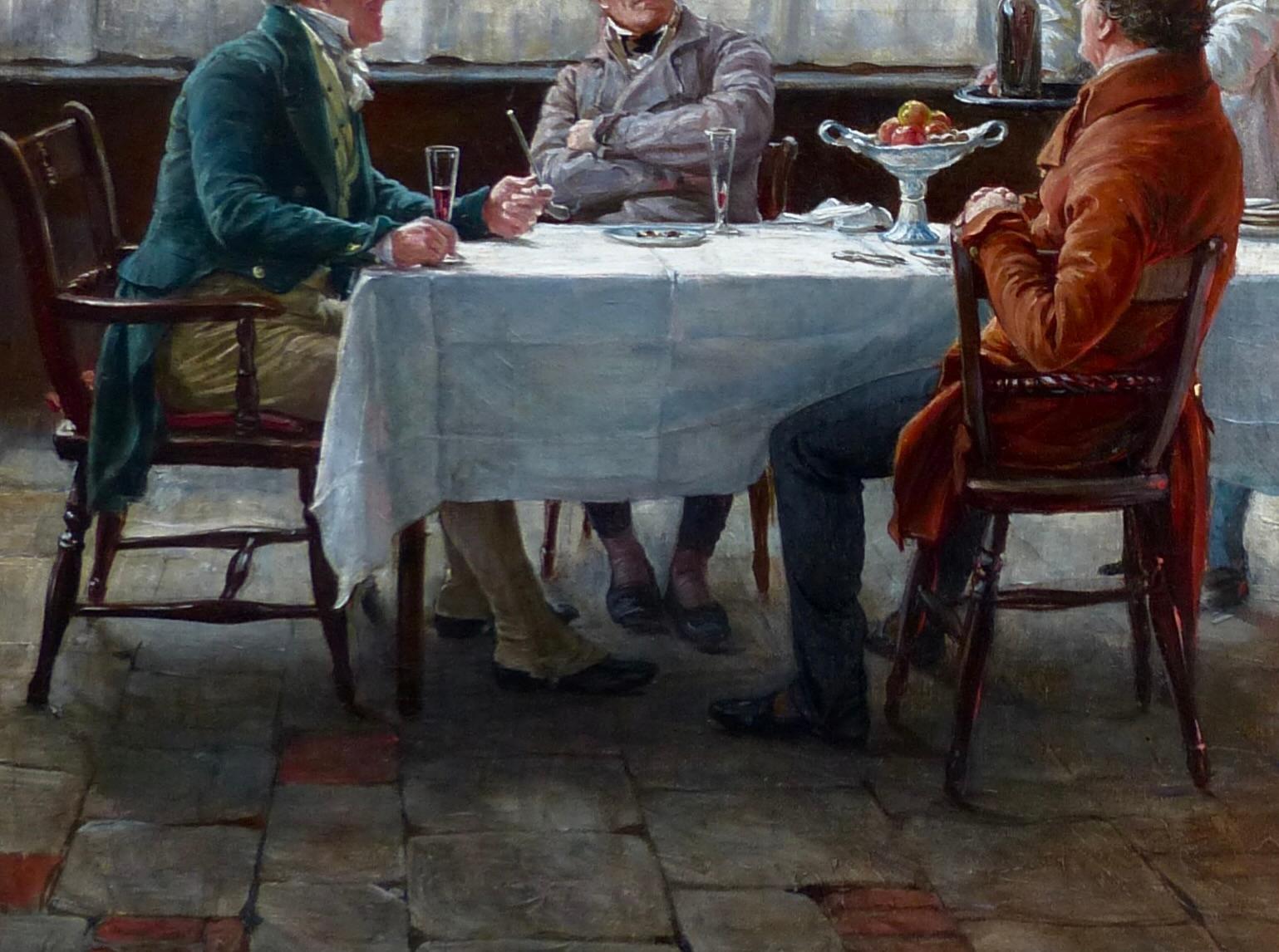 Dopo cena riposa un po' - Scena domestica tipicamente britannica - Interior Painting Nero di Margaret Dovaston