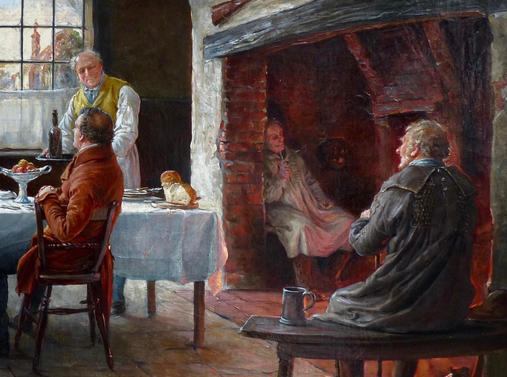 Margaret Dovaston (1884-1955)
Dopo cena, riposati un po'
Olio su tela
Firmato M Dovaston (in basso a destra)
46 x 61 cm / 18 x 24 pollici

Questa scena finemente dettagliata dell'artista britannica Margaret Dovaston cattura un momento ricco di