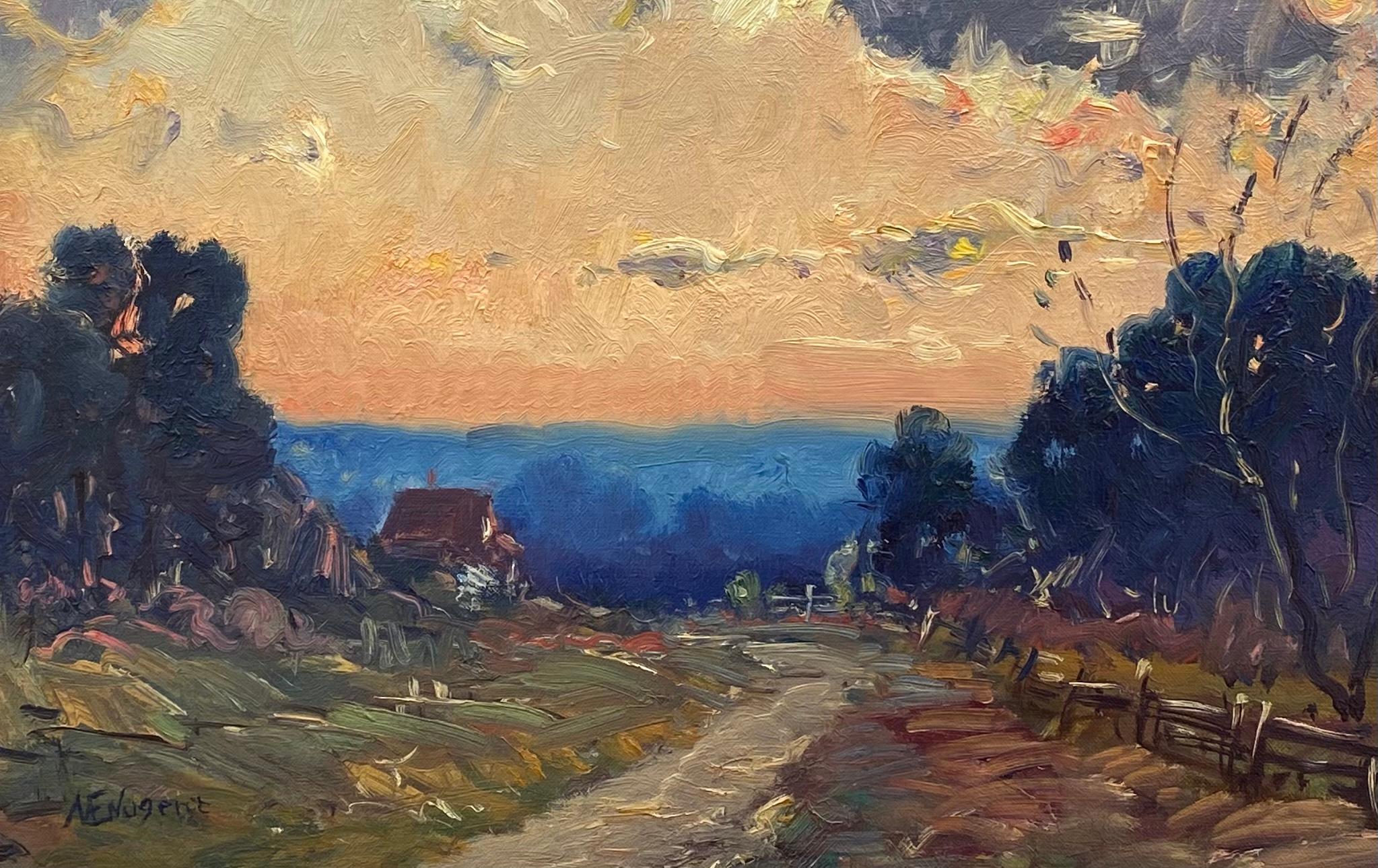 “Country Lane Sunset” - Post-Impressionist Painting by Margaret E. Nugent