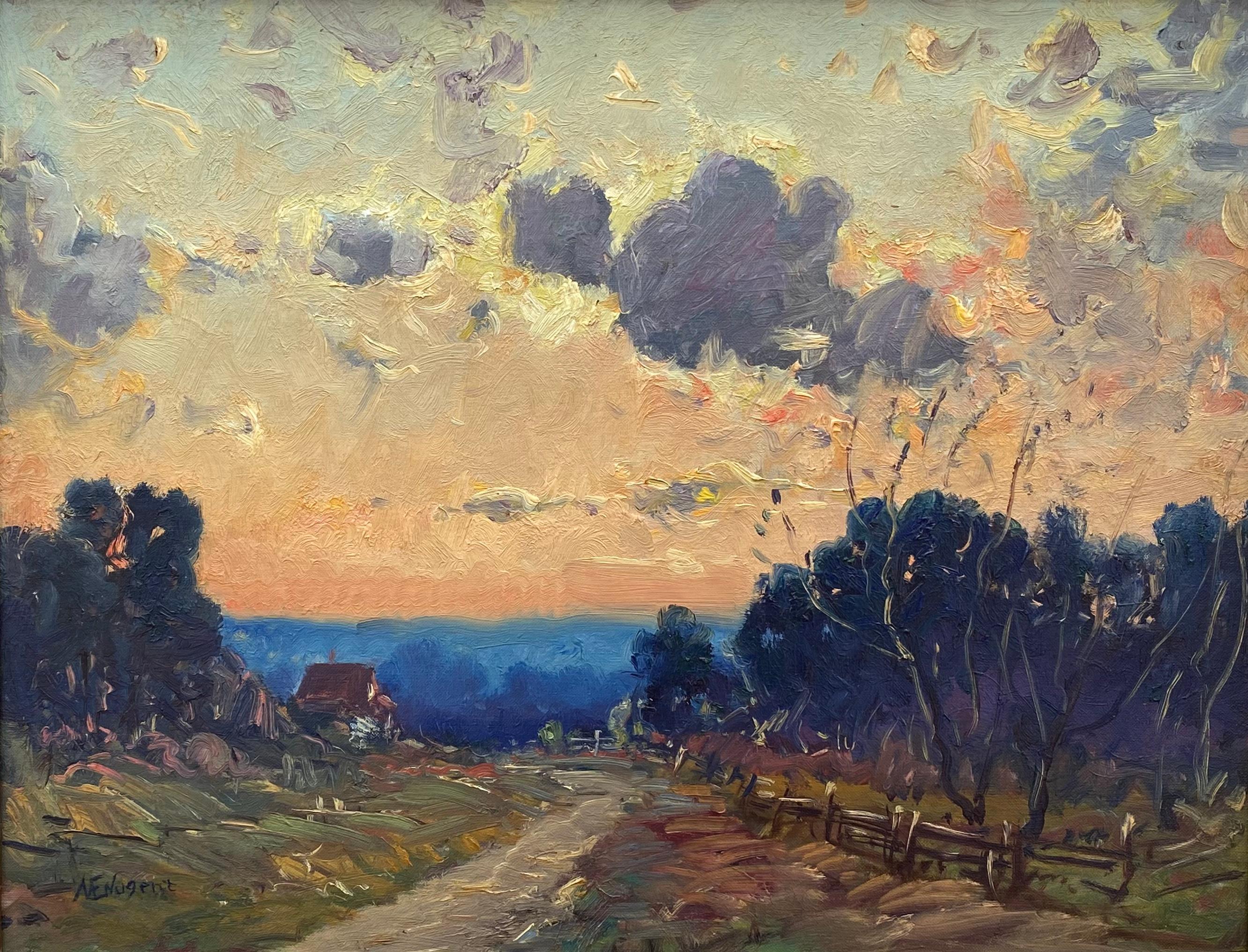 Margaret E. Nugent Landscape Painting - “Country Lane Sunset”