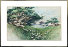 Vintage Carmel Watercolor Landscape -- Shore Cypress