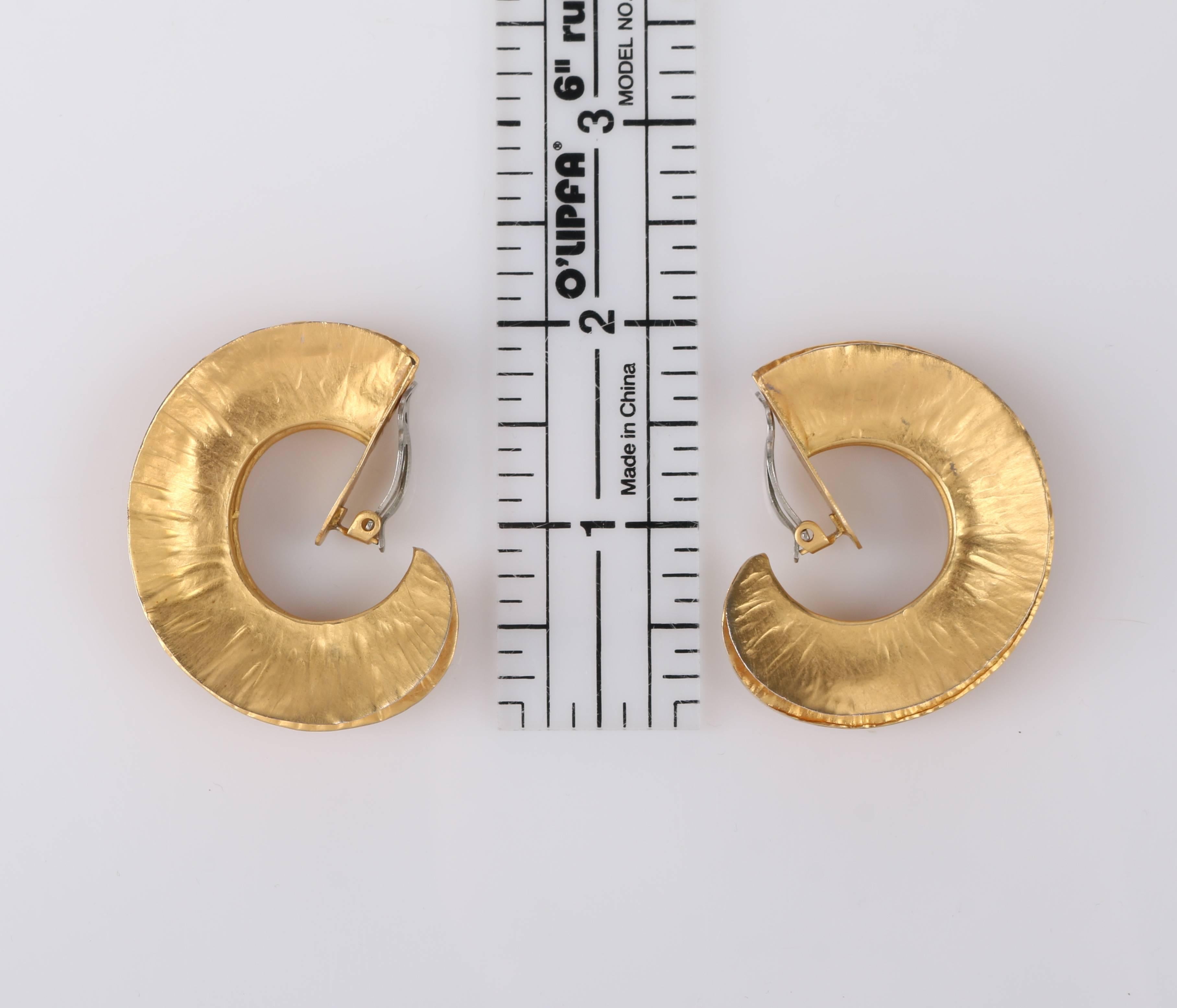 MARGARET ELLIS c.1991 Handcrafted Bronze Textured Large Hoop Clip On Earrings 6