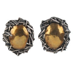Margaret Ellis Sterling Silver and Bronze Brutalist Clip Earrings