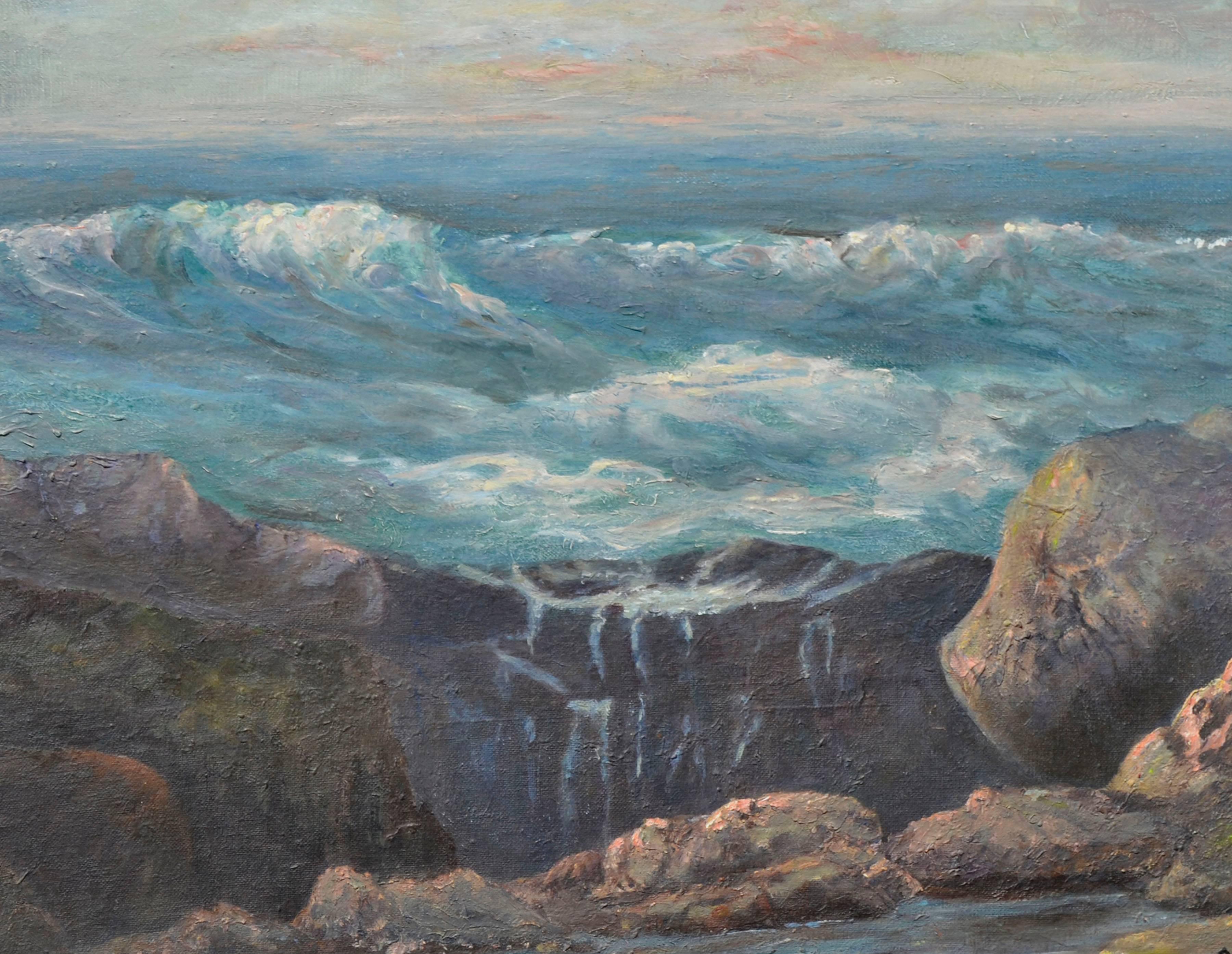 Beyond the Tide Pool - Mid Century Seascape - Painting by Margaret Esther Rogers