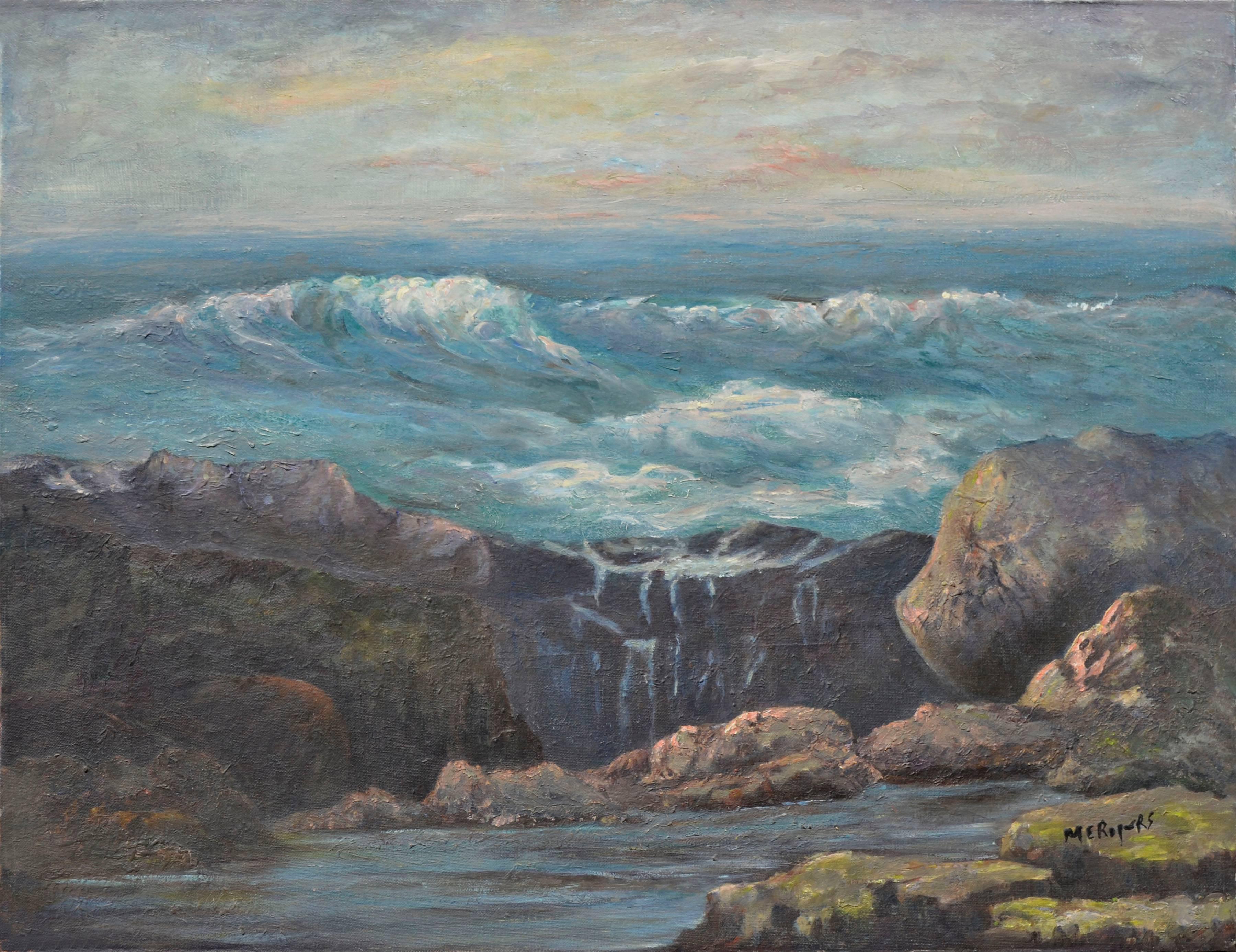 Margaret Esther Rogers Landscape Painting - Beyond the Tide Pool - Mid Century Seascape