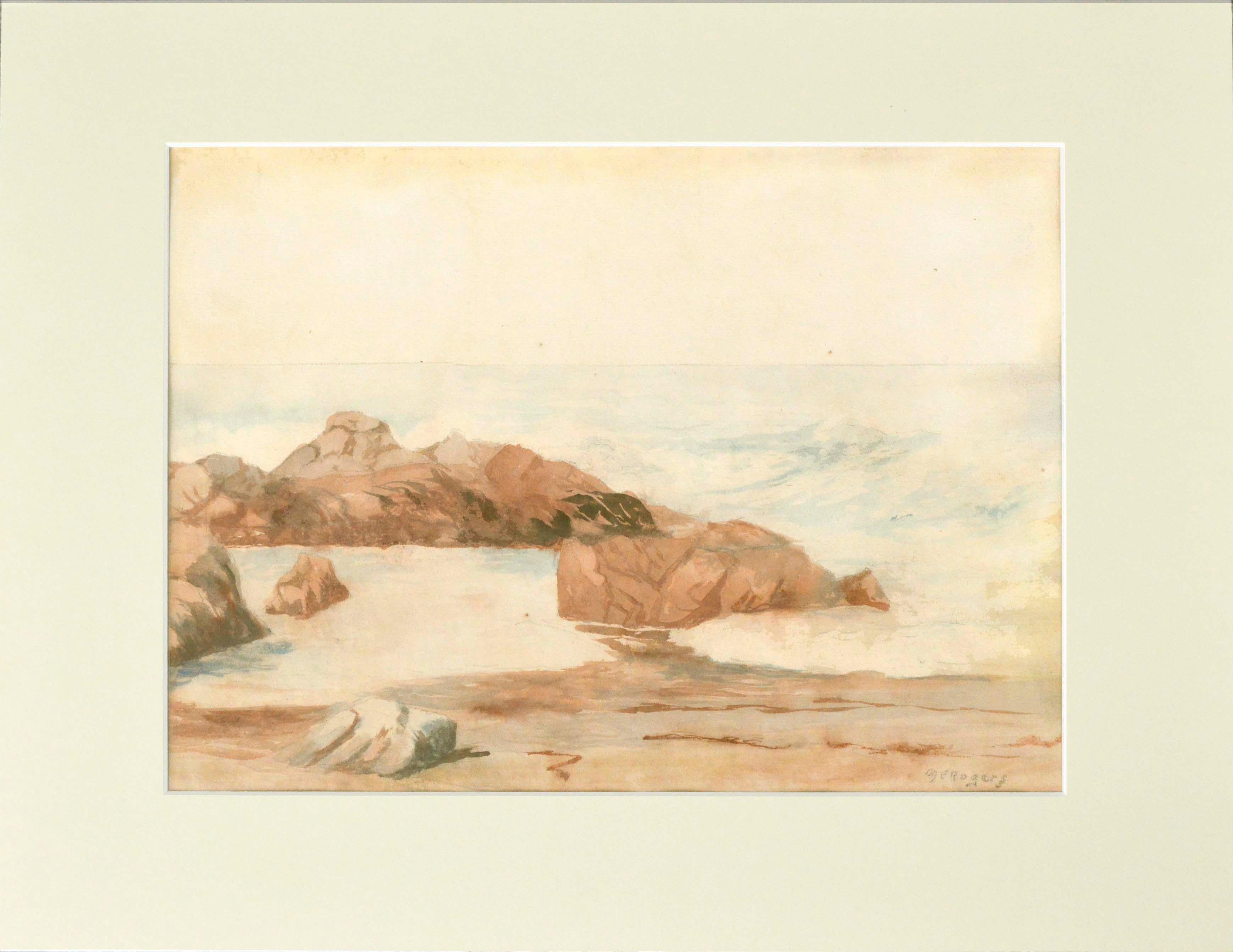 Margaret Esther Rogers Landscape Painting – Niedriger Teppich – Meereslandschaft aus der Mitte des Jahrhunderts 