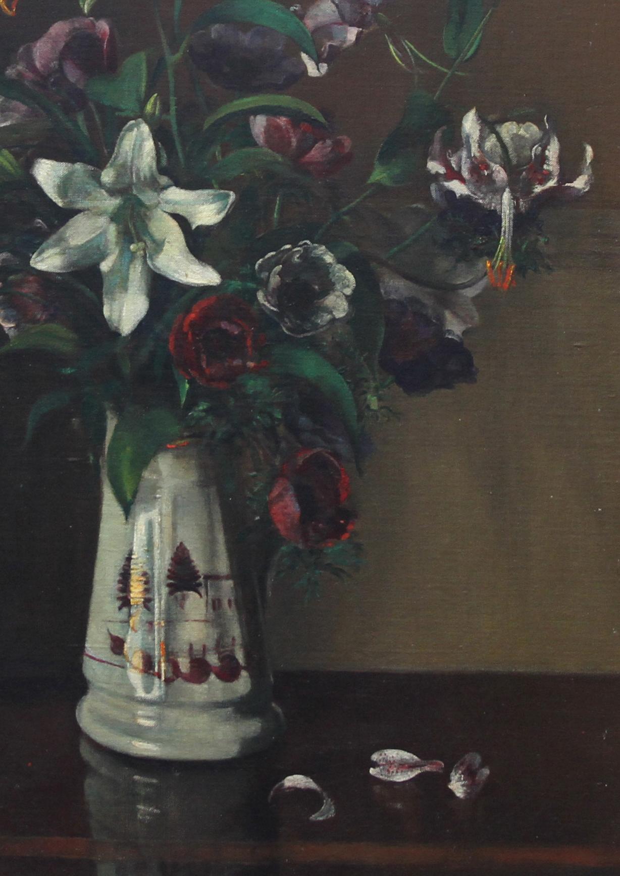 Floral Arrangement - British art 1920's oil painting still life lilies flowers - Realist Painting by Margaret Evangeline Wilson