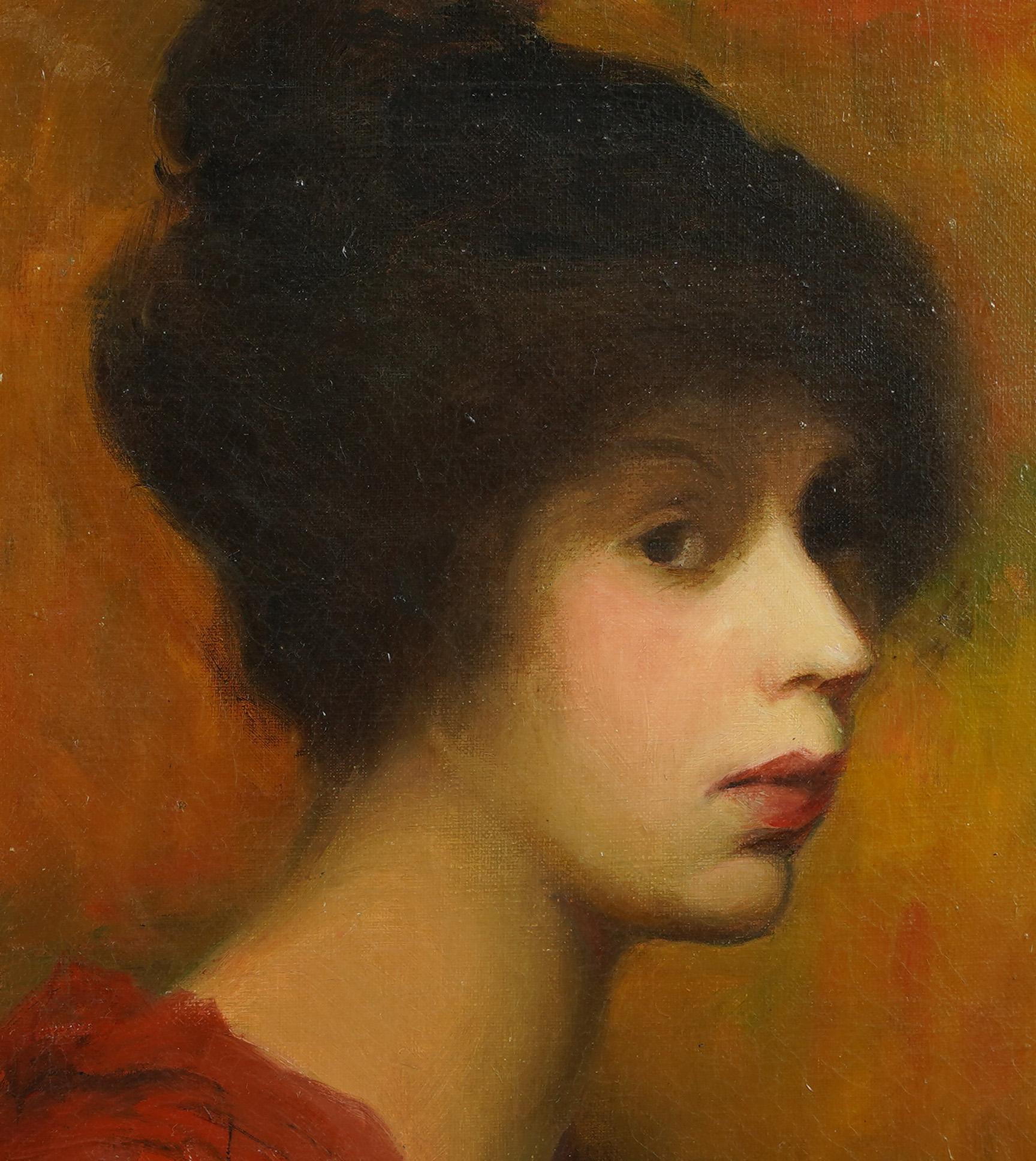 Antique American Impressionist Gloria Vanderbilt Portrait Oil Painting 1