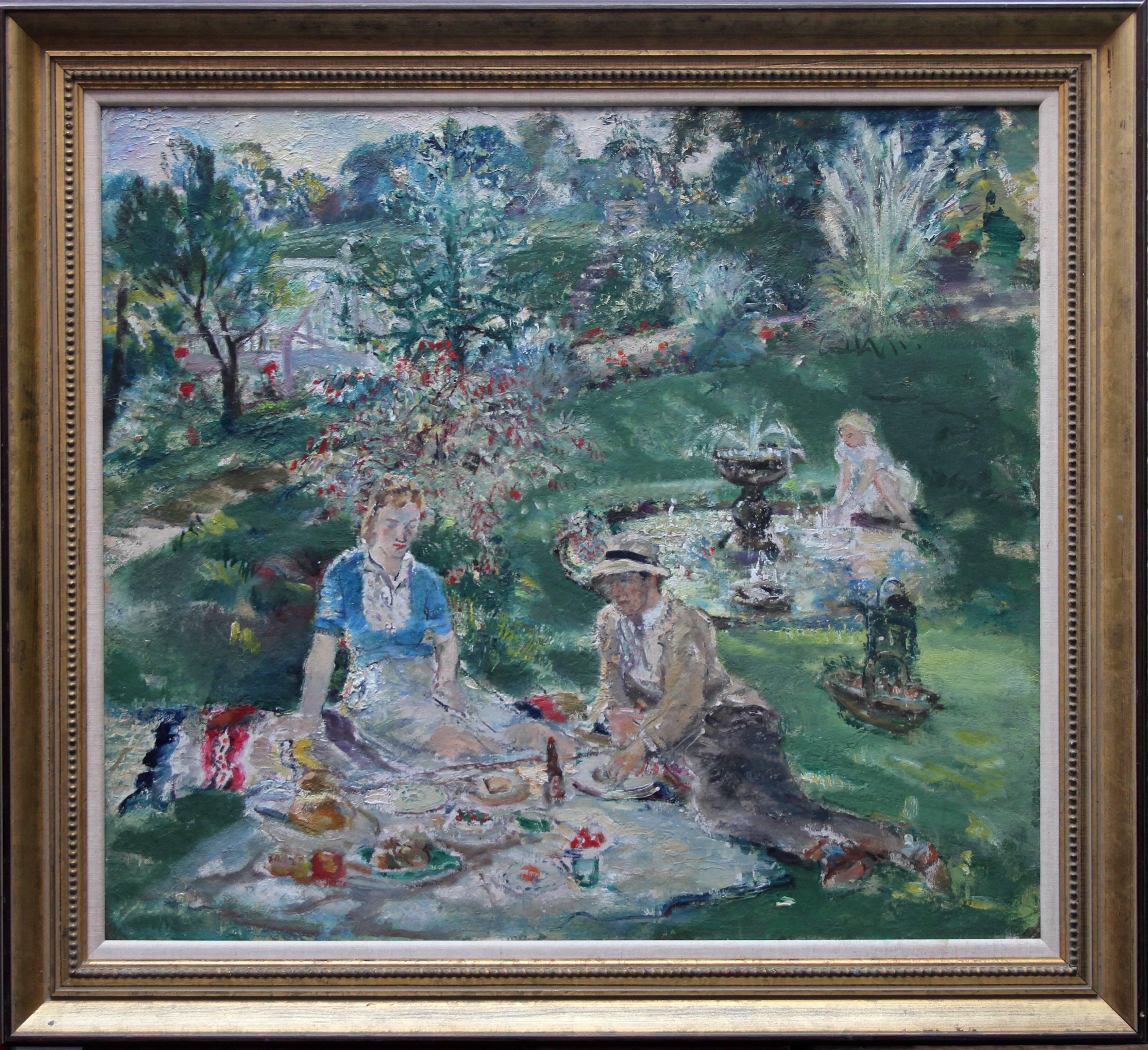 Garden Picnic - British 30's Post impressionist art oil painting Prout family 