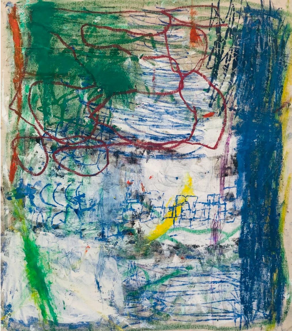 Margaret Fitzgerald Abstract Painting – Bernstein, mehrfarbiges abstraktes expressionistisches Ölgemälde auf Leinwand