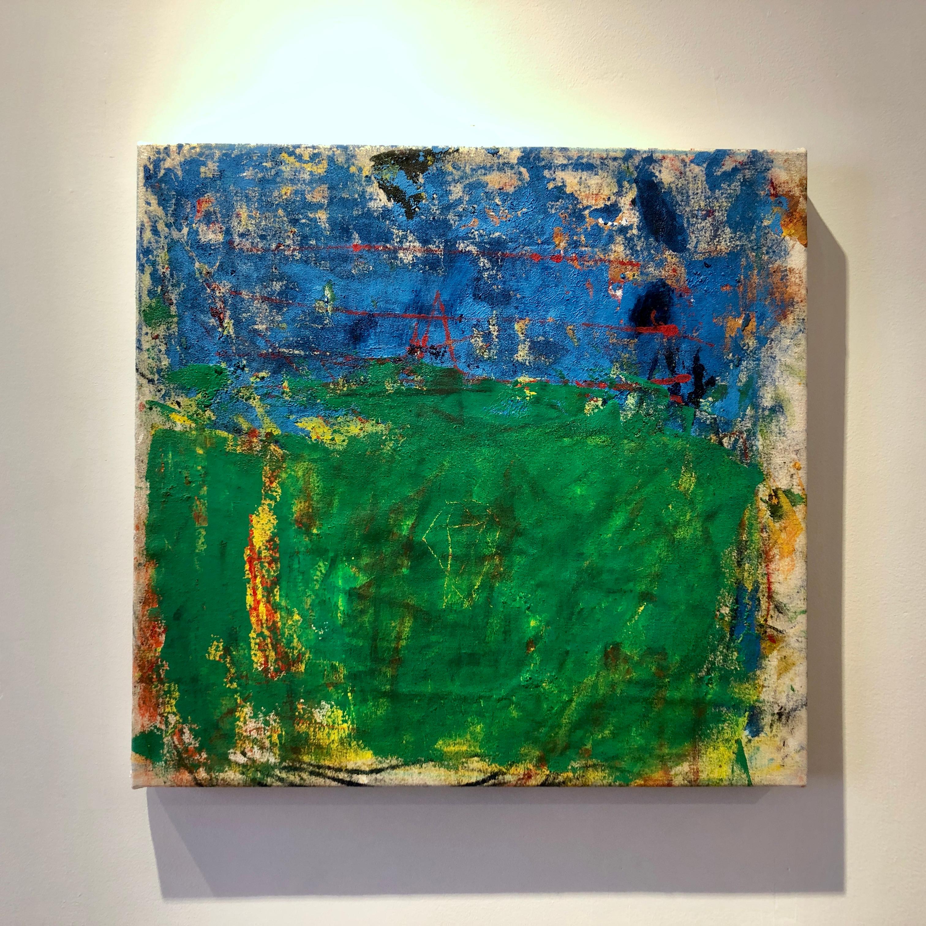 Campo, bright blue and green abstract expressionist oil painting on canvas - Painting by Margaret Fitzgerald