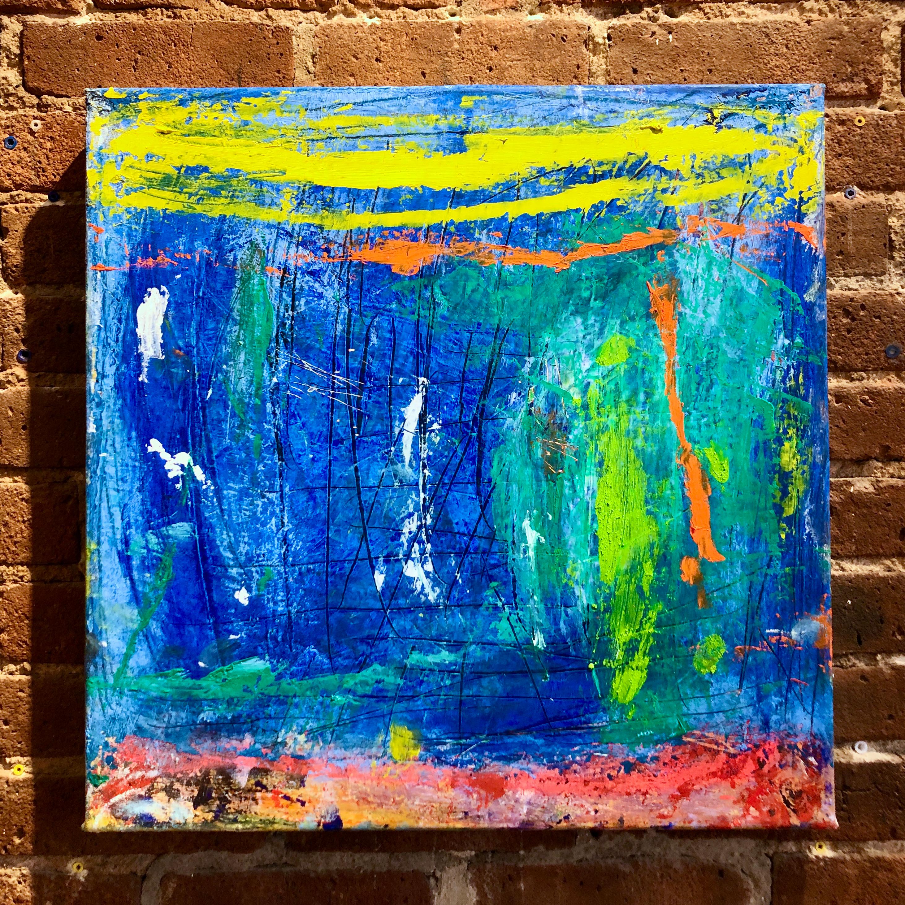 Esperanza, blue, red and yellow abstract expressionist oil painting on canvas - Painting by Margaret Fitzgerald
