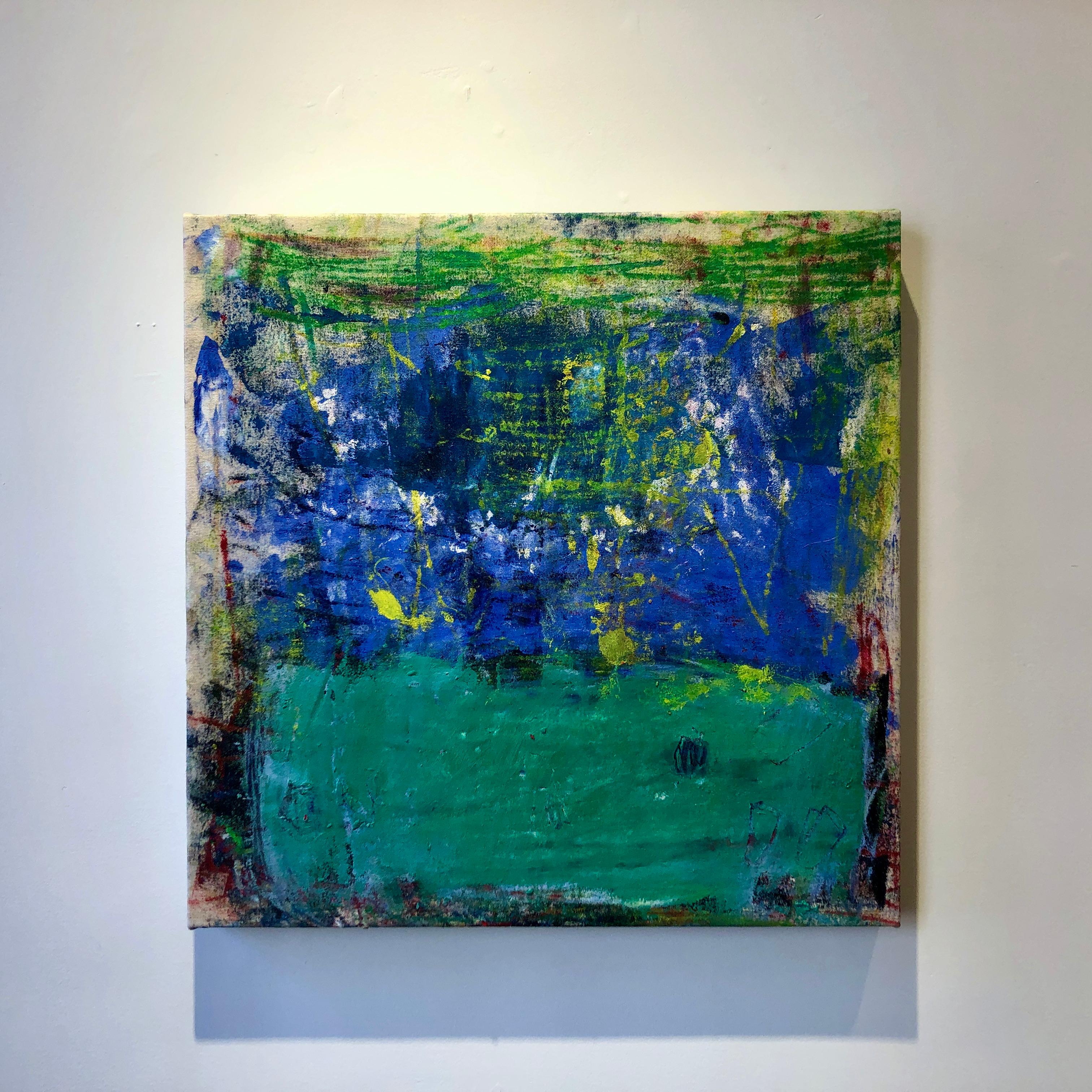 Estrella, bright blue and green abstract expressionist oil painting on canvas - Painting by Margaret Fitzgerald